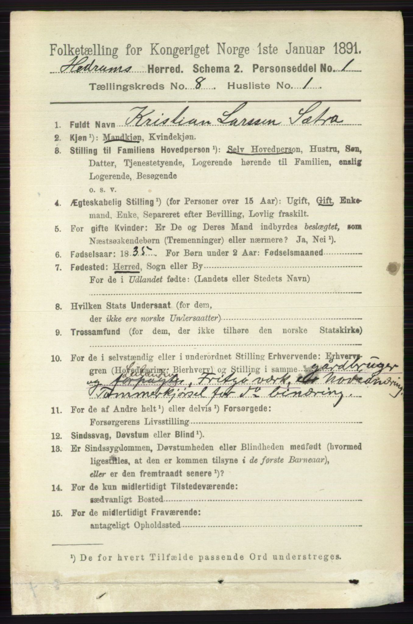 RA, 1891 census for 0727 Hedrum, 1891, p. 3468