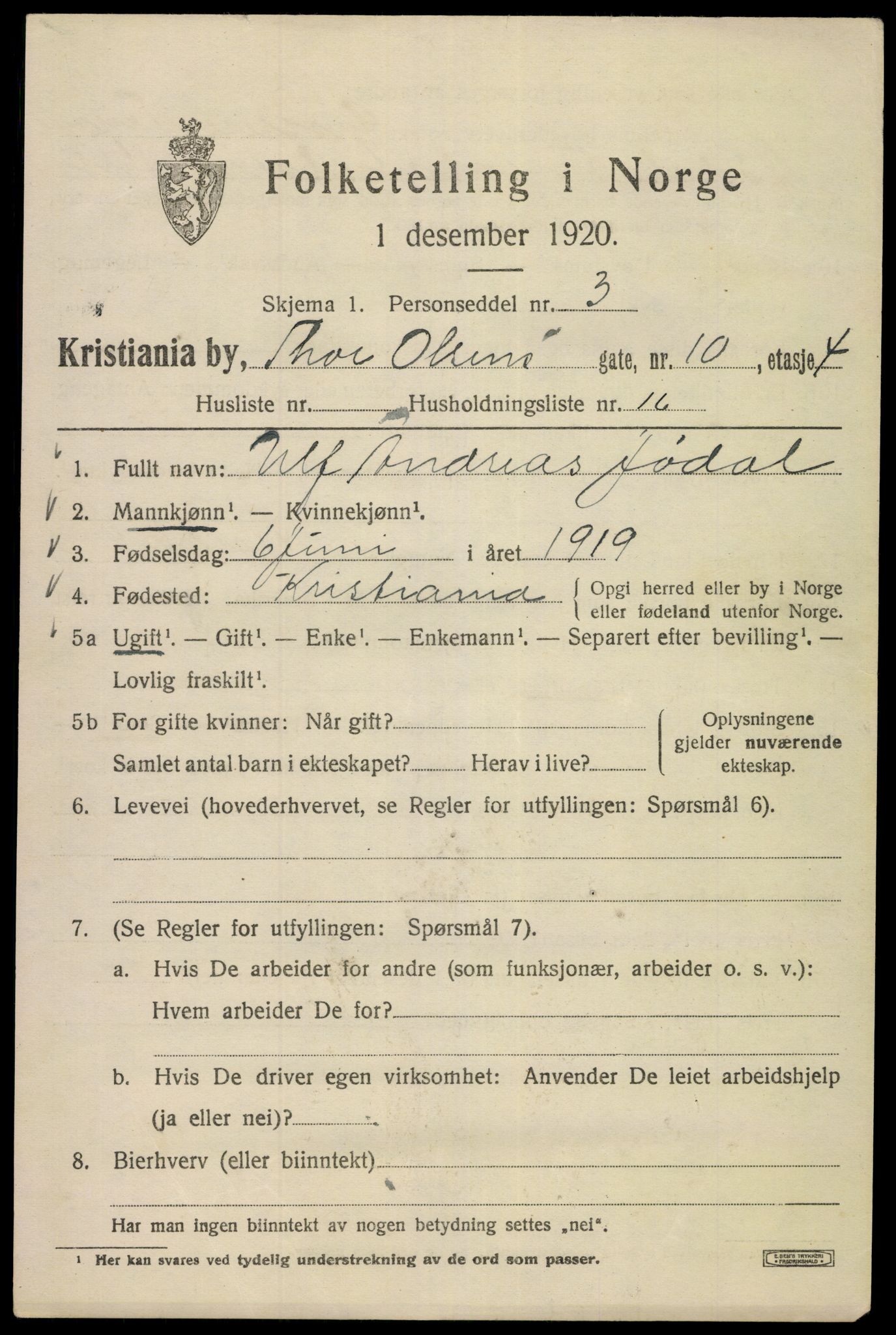 SAO, 1920 census for Kristiania, 1920, p. 574185