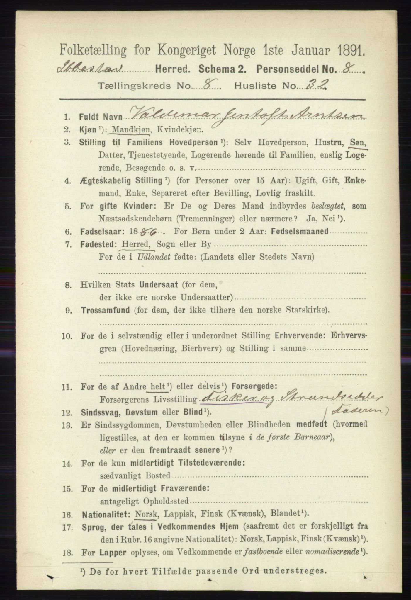 RA, 1891 census for 1917 Ibestad, 1891, p. 5412