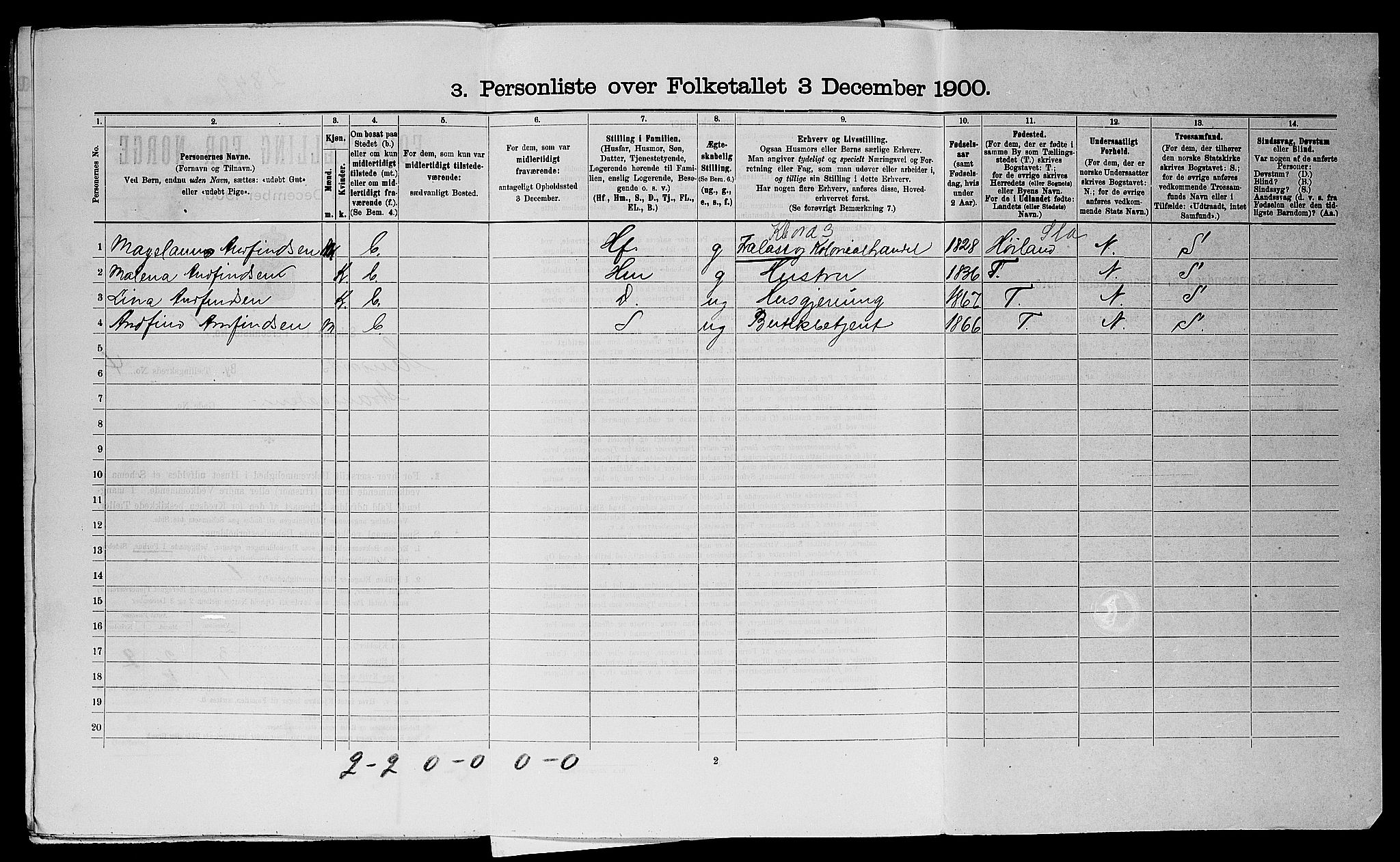 SAST, 1900 census for Sandnes, 1900, p. 501