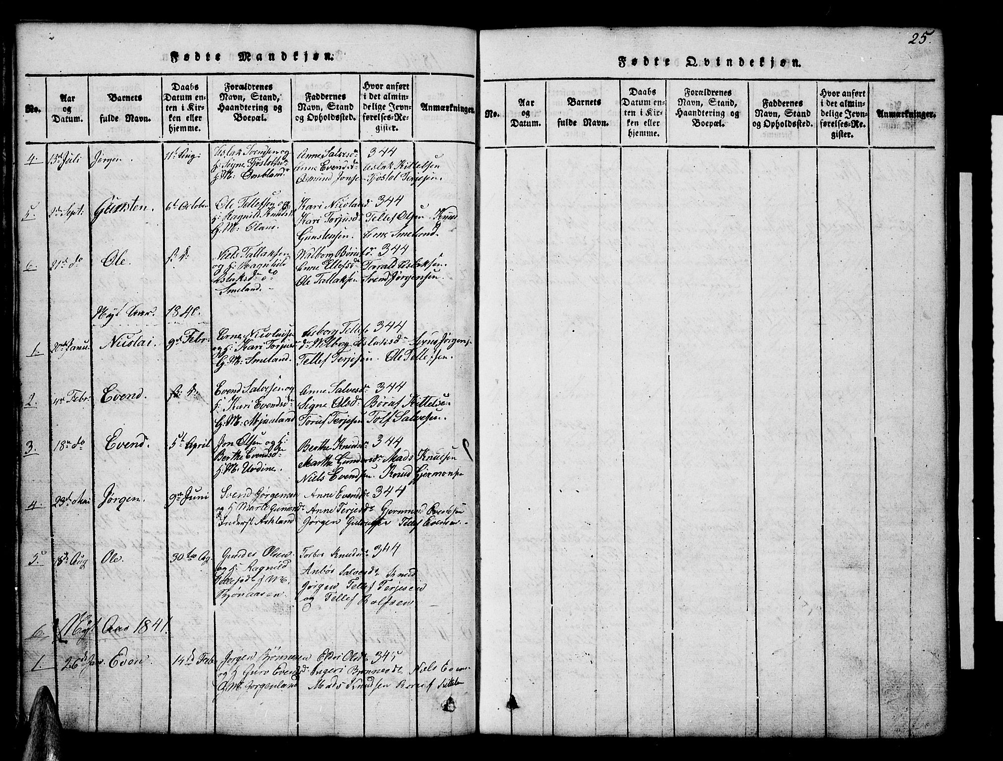 Åmli sokneprestkontor, SAK/1111-0050/F/Fb/Fba/L0001: Parish register (copy) no. B 1, 1816-1890, p. 25