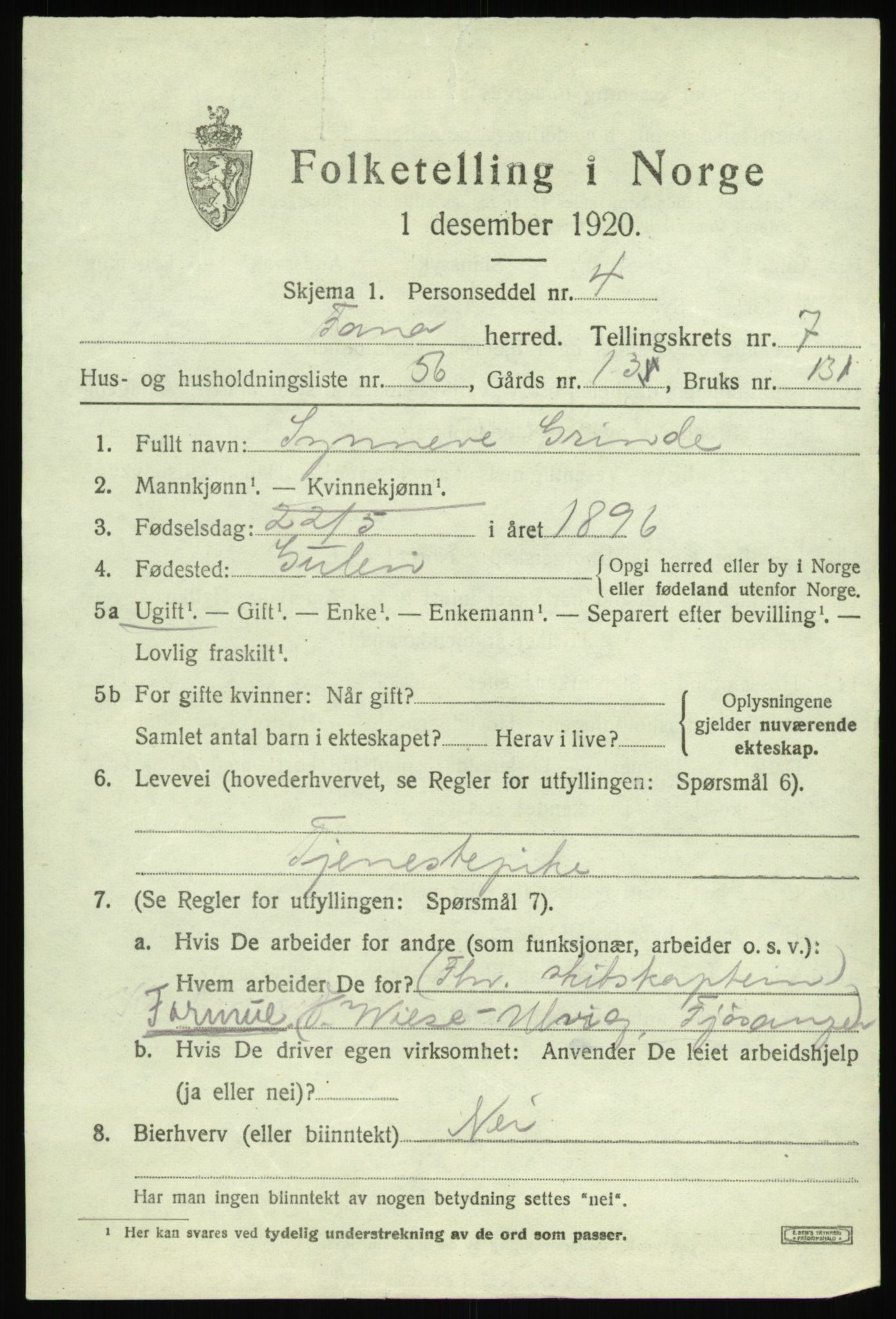 SAB, 1920 census for Fana, 1920, p. 13443