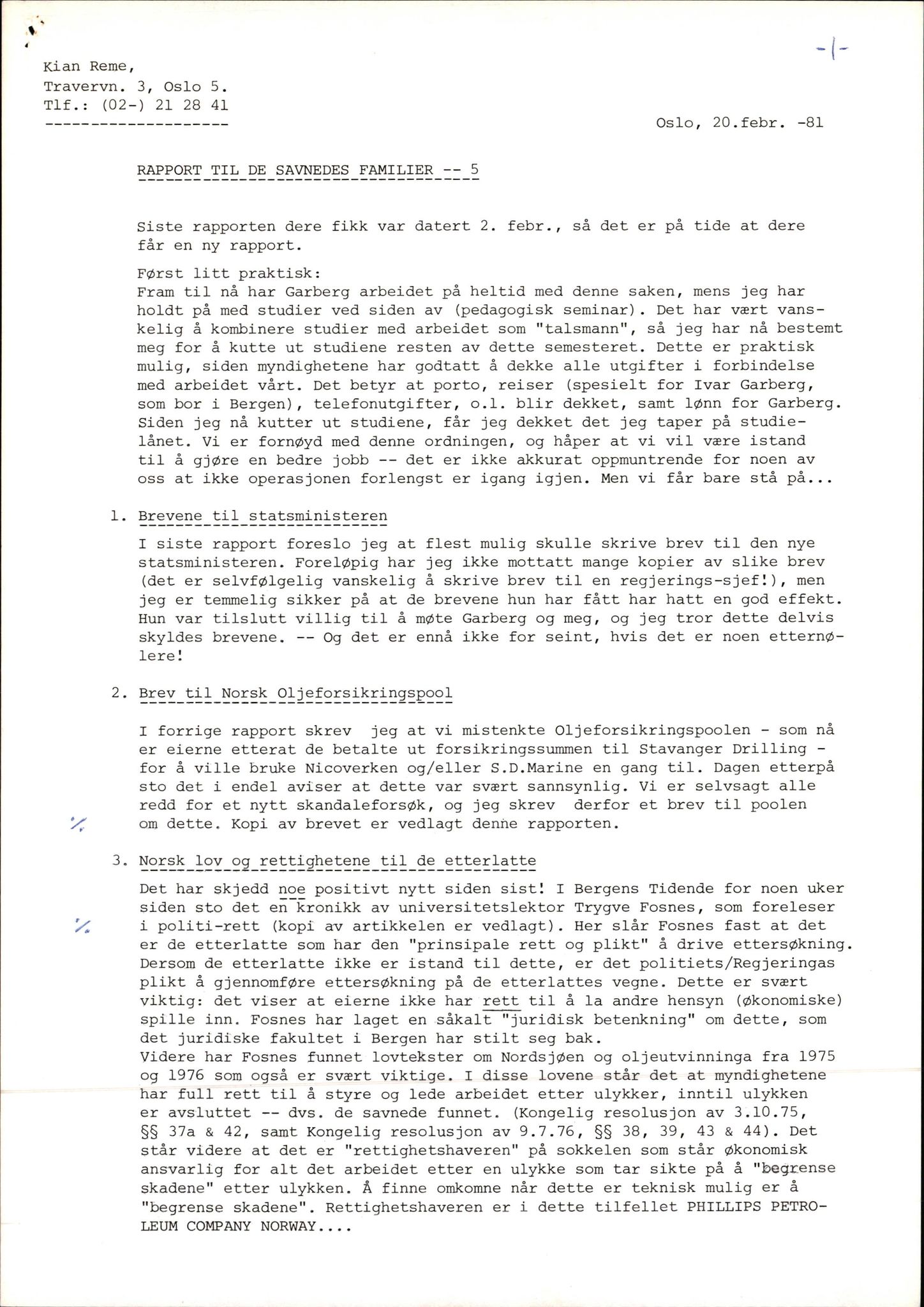 Pa 1660 - Kielland- fondet, AV/SAST-A-102242/X/Xa/L0001: Rapport til overlevende og etterlatte/ Kielland Bulletin, 1980-1998