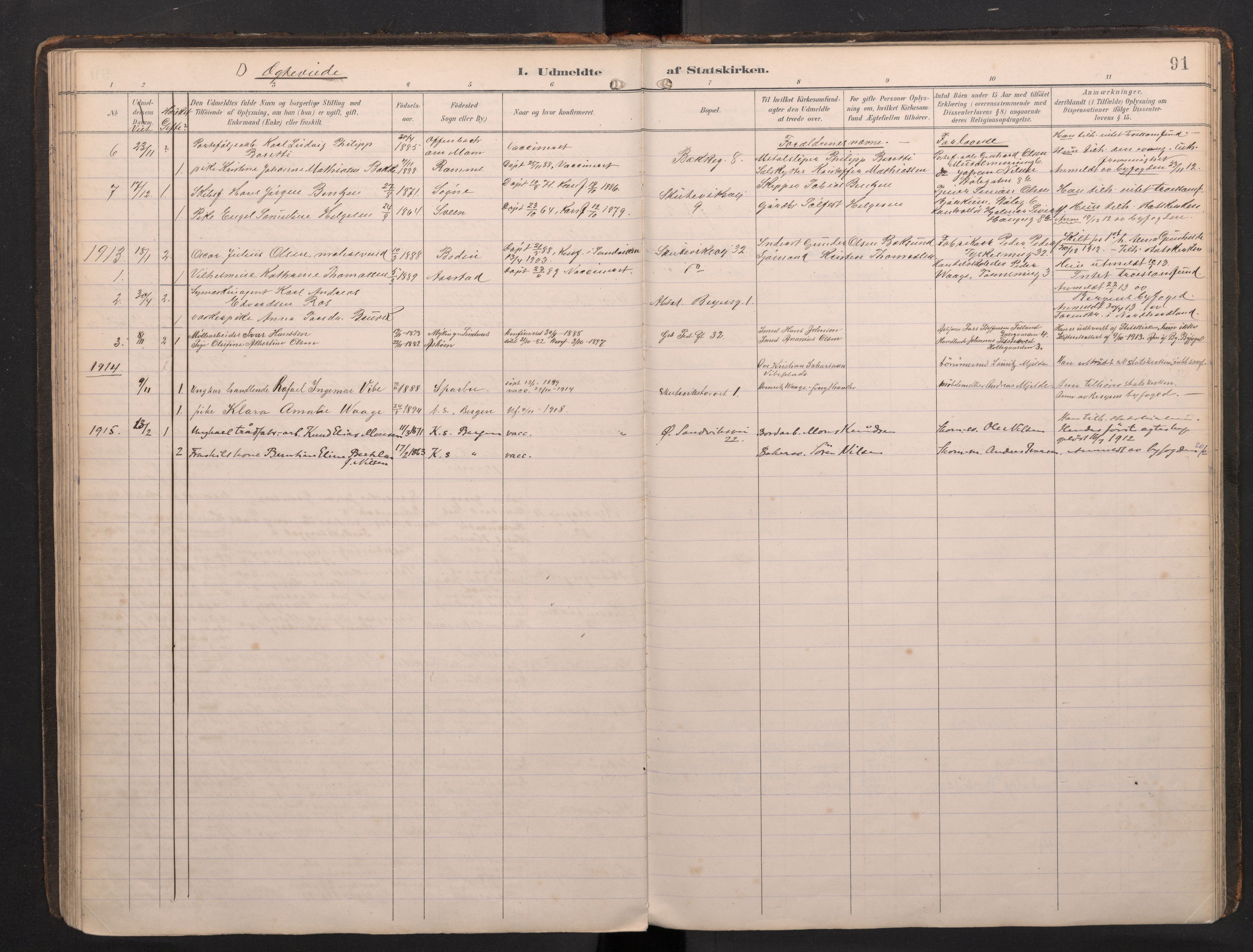 Sandviken Sokneprestembete, SAB/A-77601/H/Ha: Parish register (official) no. G 1, 1892-2002, p. 91