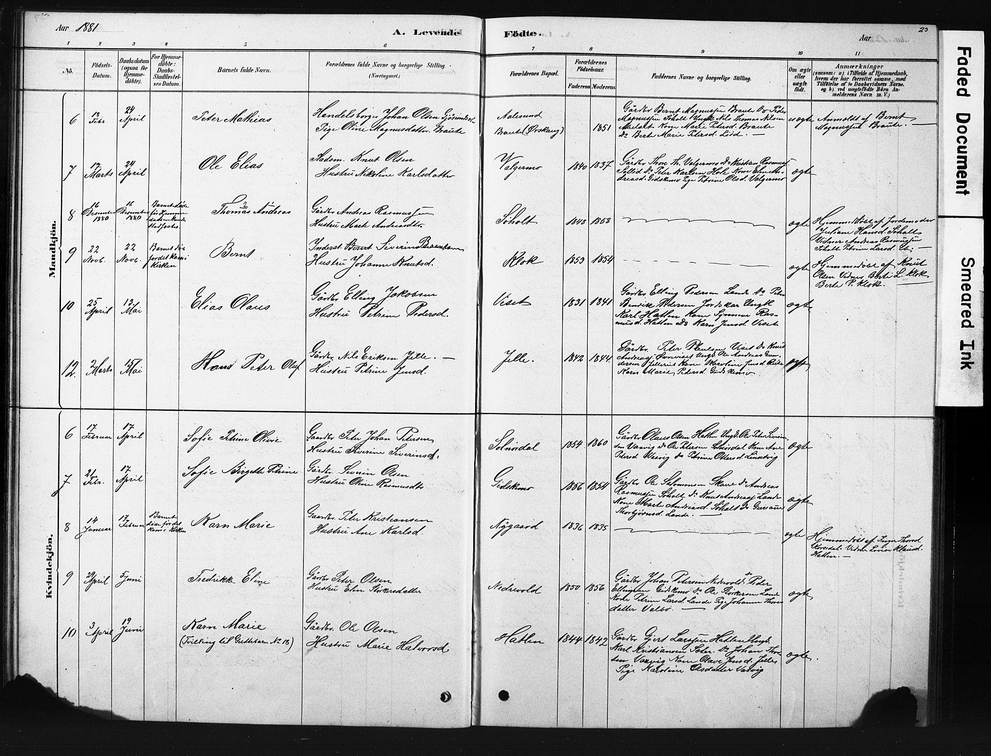 Ministerialprotokoller, klokkerbøker og fødselsregistre - Møre og Romsdal, SAT/A-1454/522/L0326: Parish register (copy) no. 522C05, 1878-1890, p. 23