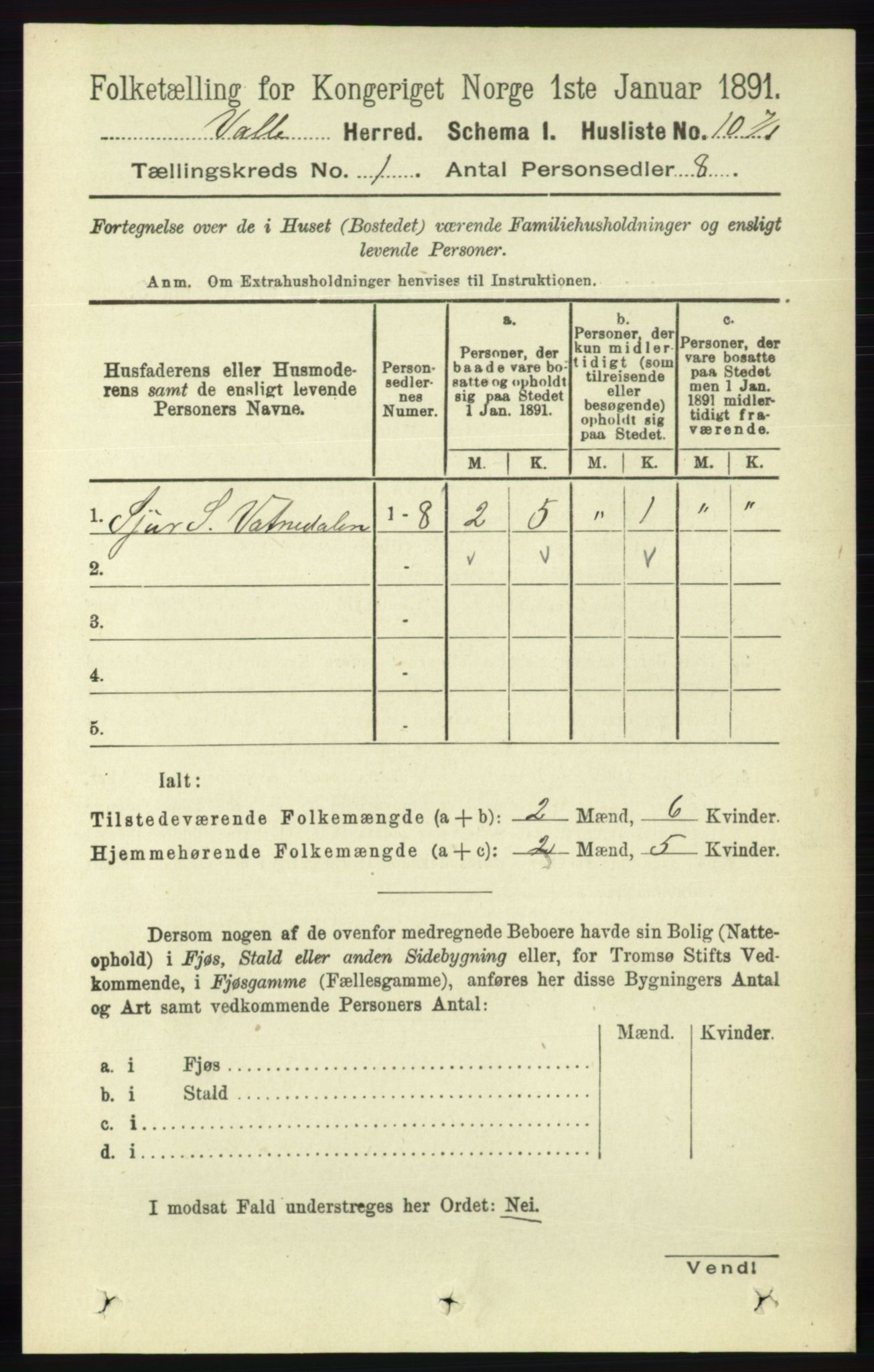 RA, 1891 census for 0940 Valle, 1891, p. 34