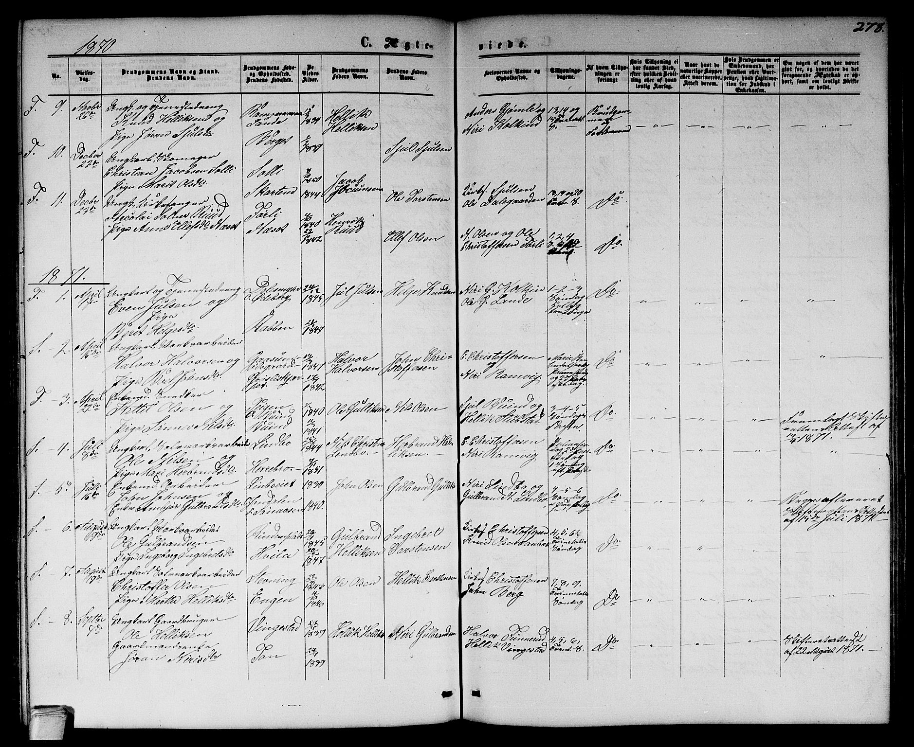 Flesberg kirkebøker, SAKO/A-18/G/Ga/L0003: Parish register (copy) no. I 3, 1861-1889, p. 278