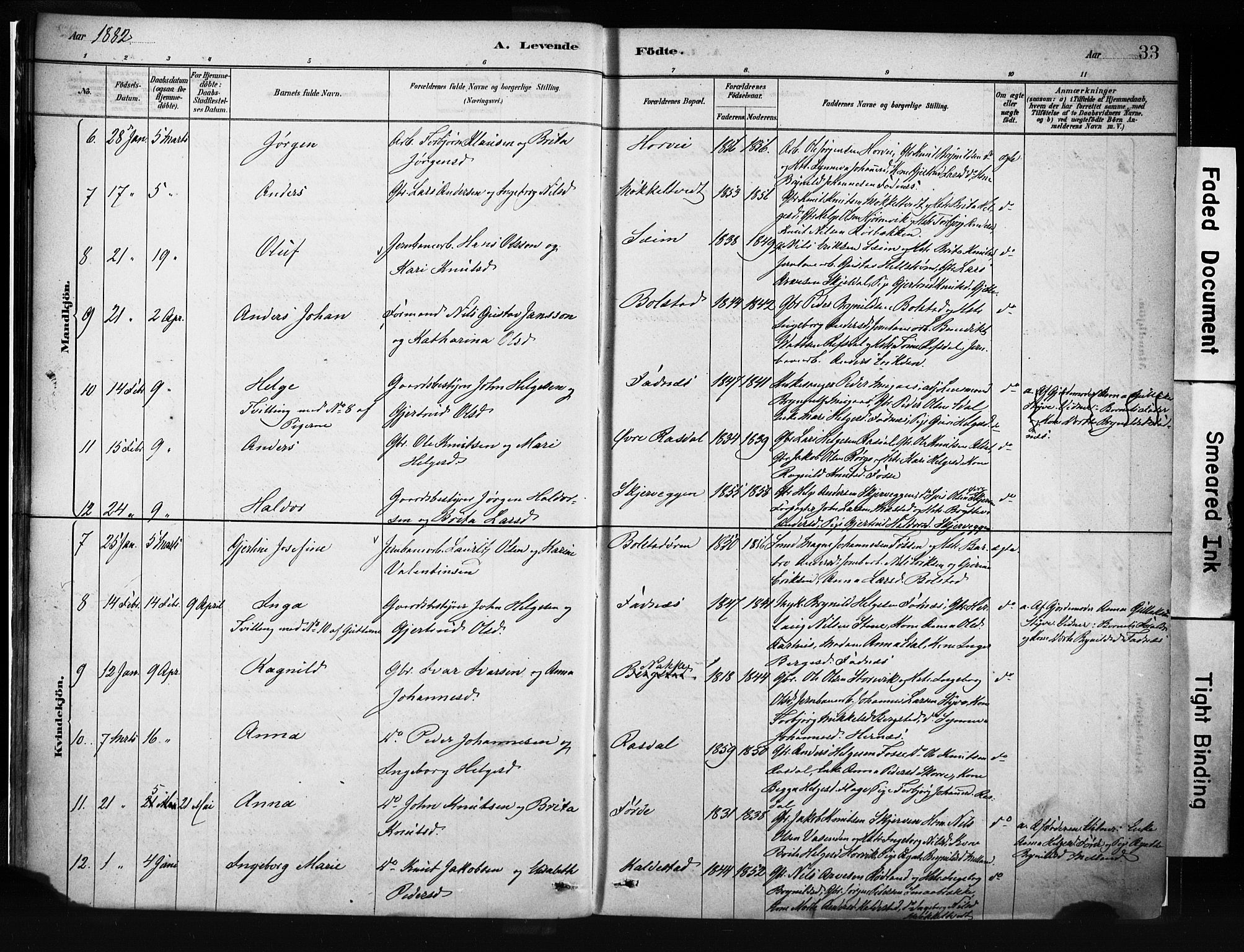 Evanger sokneprestembete, AV/SAB-A-99924: Parish register (official) no. A 1, 1877-1899, p. 33