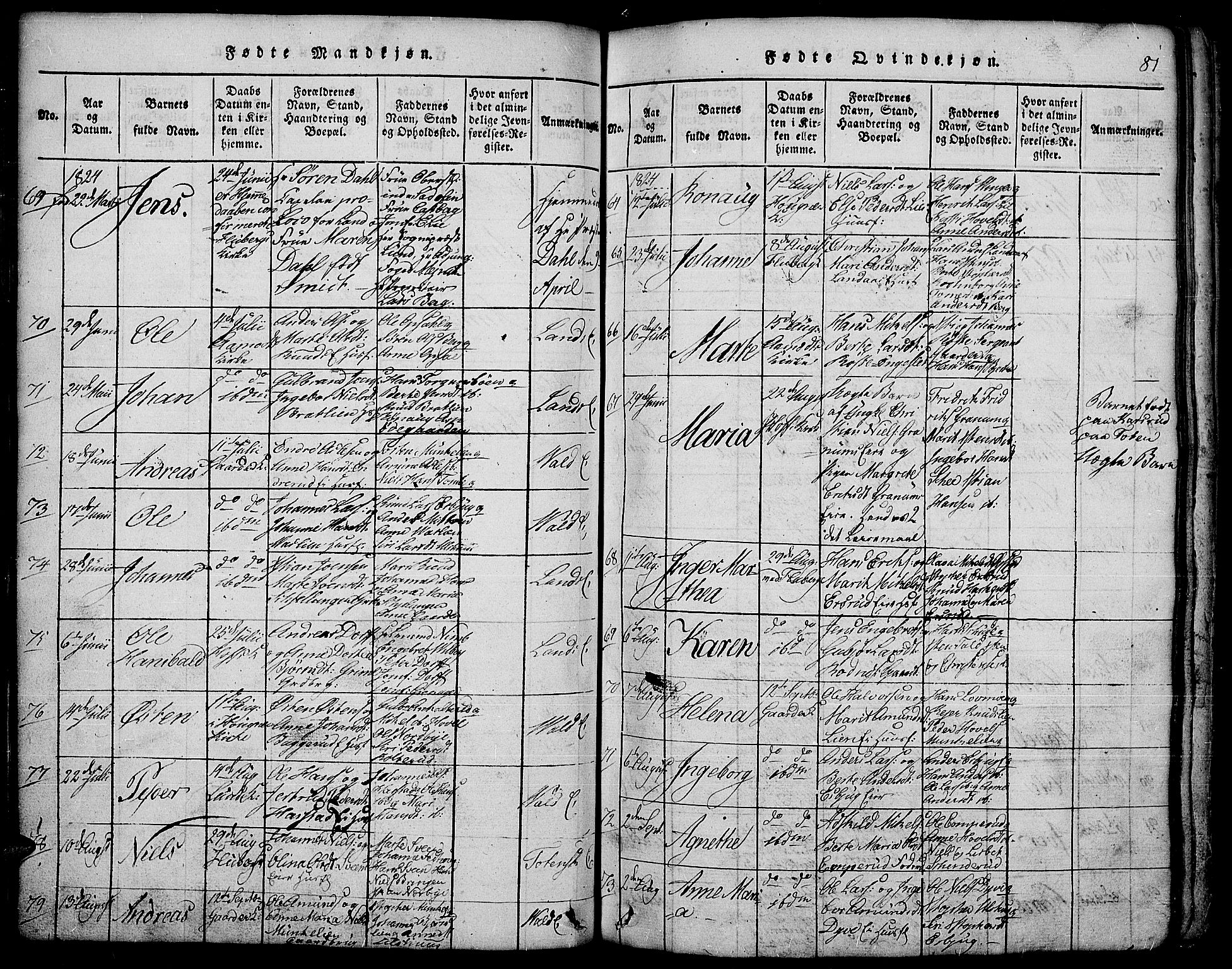 Land prestekontor, SAH/PREST-120/H/Ha/Hab/L0001: Parish register (copy) no. 1, 1814-1833, p. 81