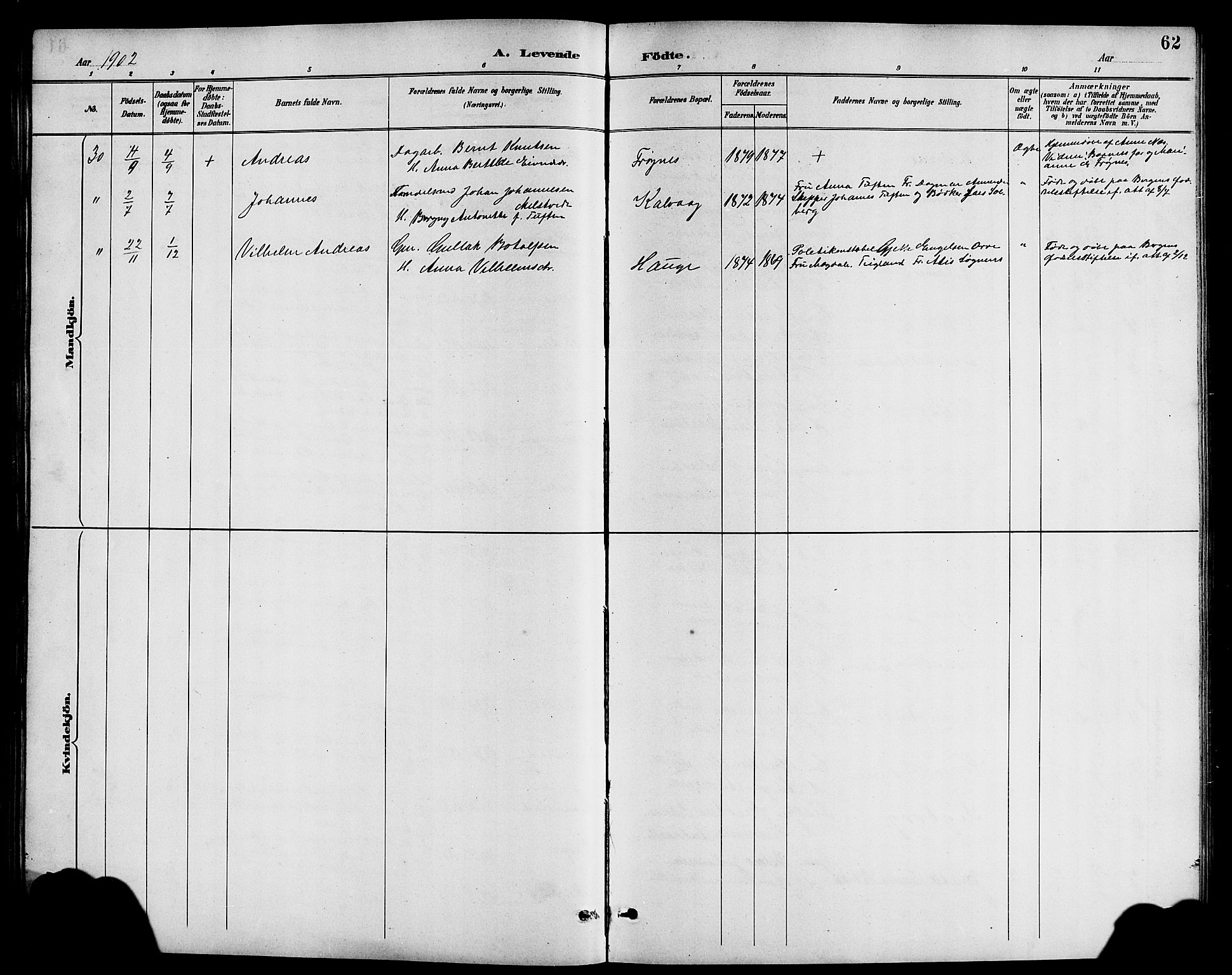 Bremanger sokneprestembete, AV/SAB-A-82201/H/Hab/Haba/L0003: Parish register (copy) no. A 3, 1890-1908, p. 62