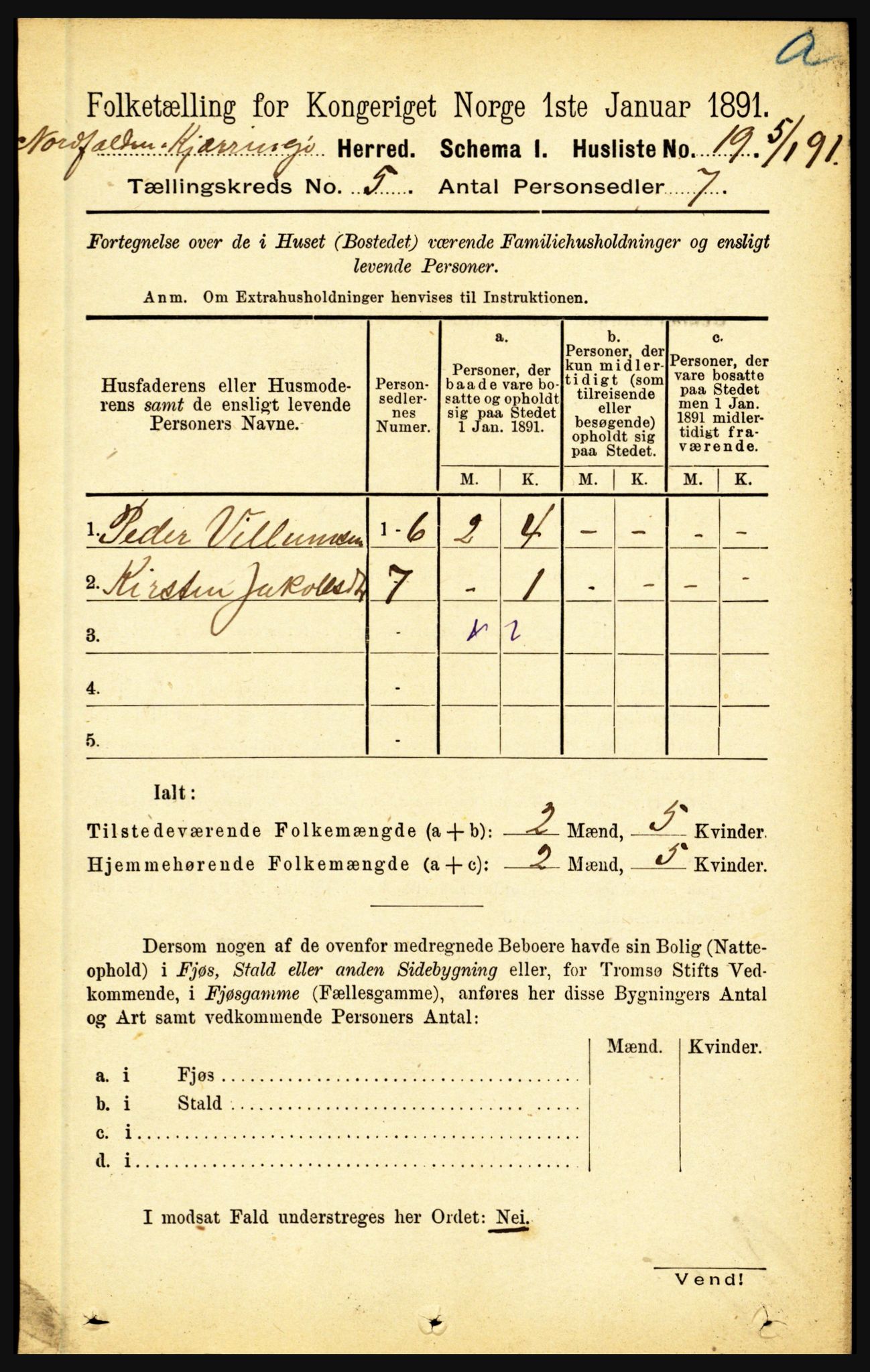 RA, 1891 census for 1846 Nordfold-Kjerringøy, 1891, p. 1145