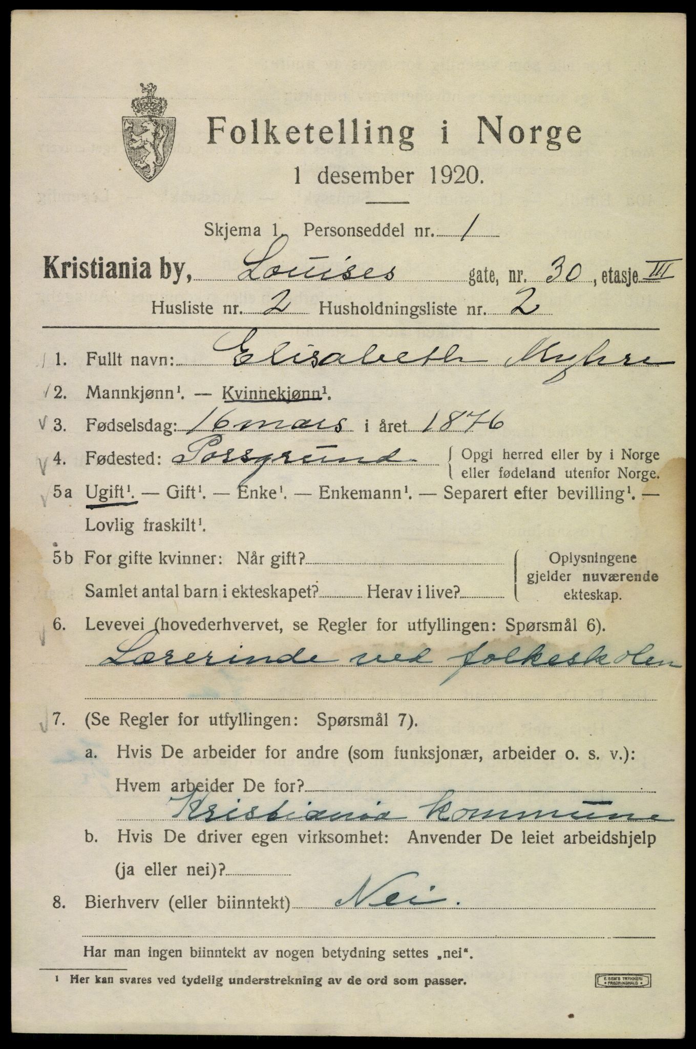 SAO, 1920 census for Kristiania, 1920, p. 366565