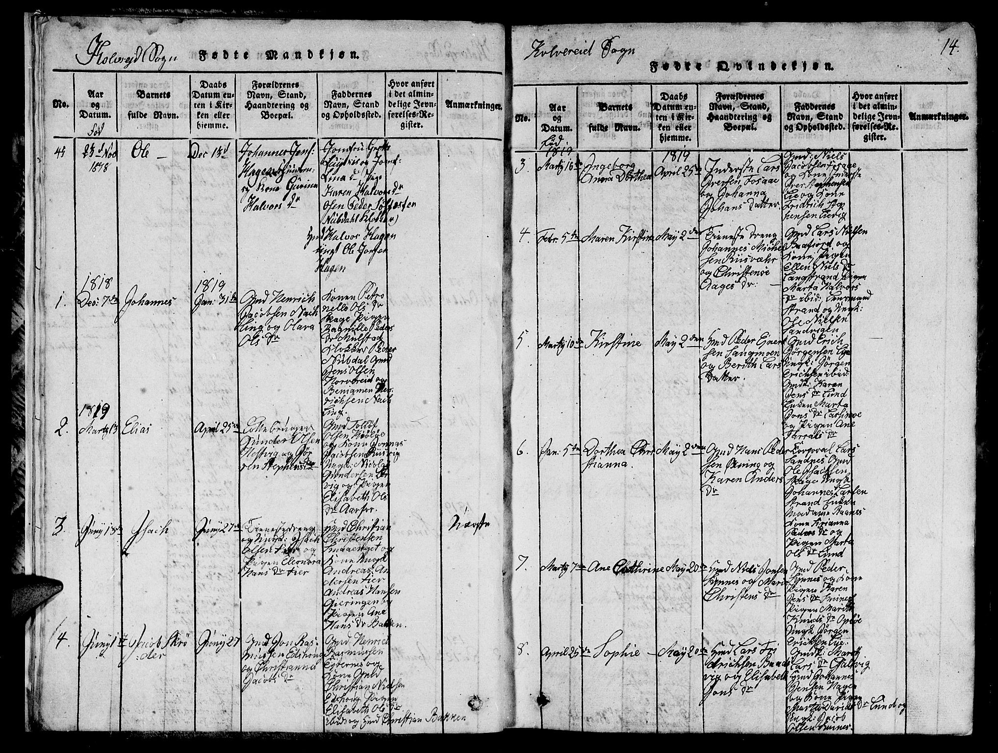 Ministerialprotokoller, klokkerbøker og fødselsregistre - Nord-Trøndelag, SAT/A-1458/780/L0648: Parish register (copy) no. 780C01 /1, 1815-1870, p. 14