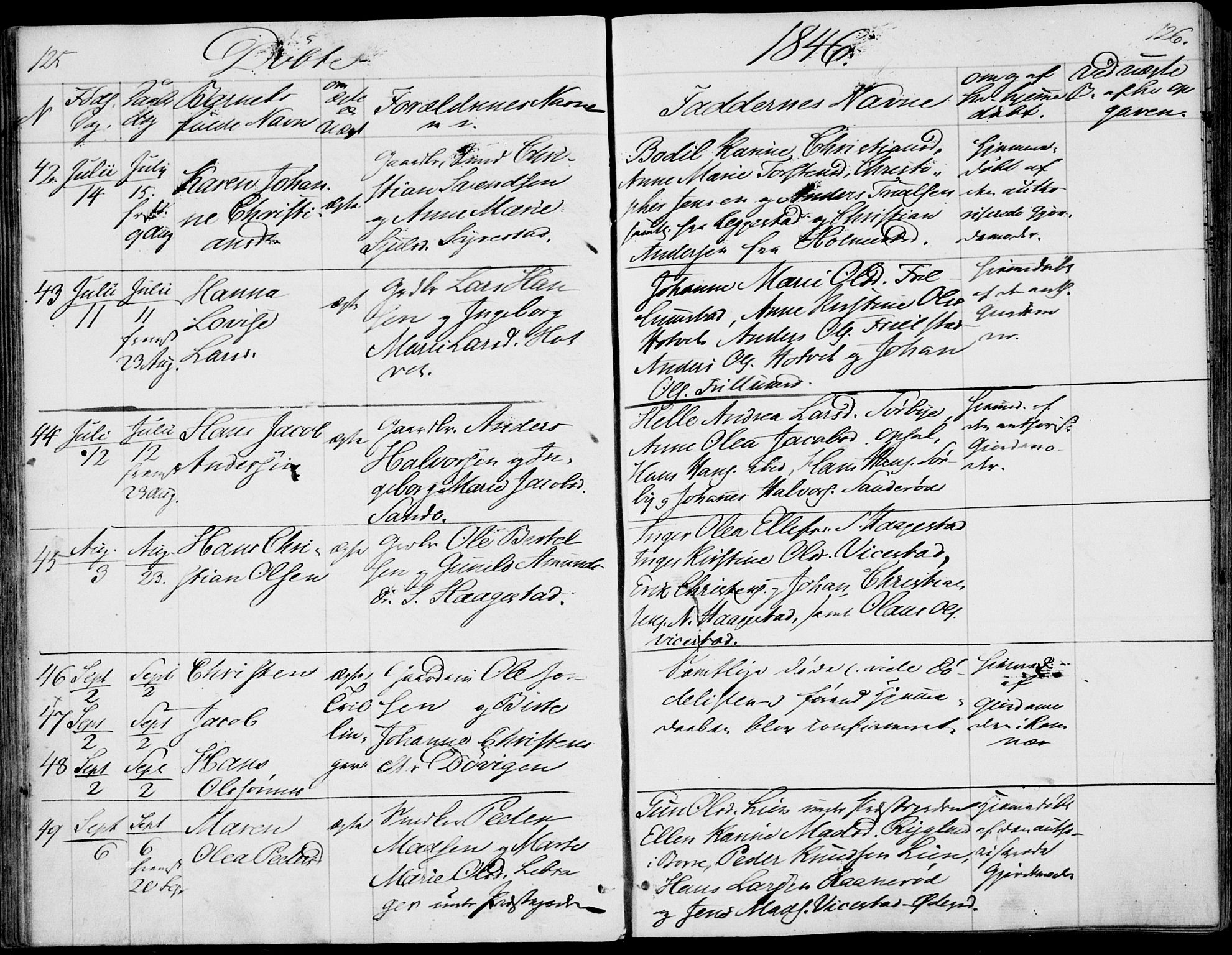 Våle kirkebøker, AV/SAKO-A-334/F/Fa/L0009a: Parish register (official) no. I 9A, 1839-1860, p. 125-126