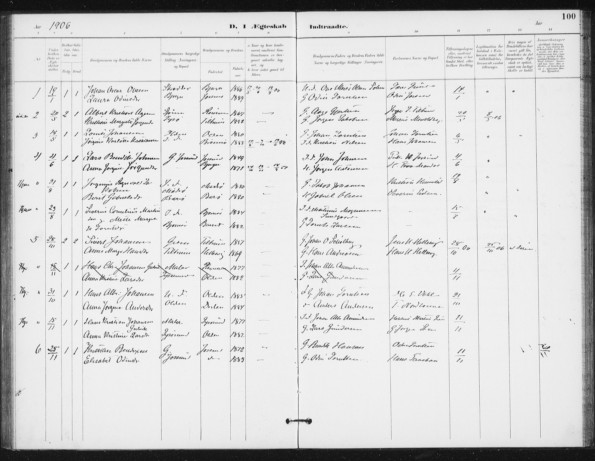 Ministerialprotokoller, klokkerbøker og fødselsregistre - Sør-Trøndelag, SAT/A-1456/654/L0664: Parish register (official) no. 654A02, 1895-1907, p. 100