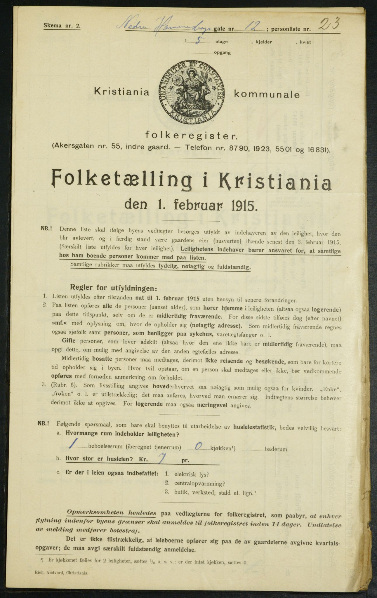 OBA, Municipal Census 1915 for Kristiania, 1915, p. 68868