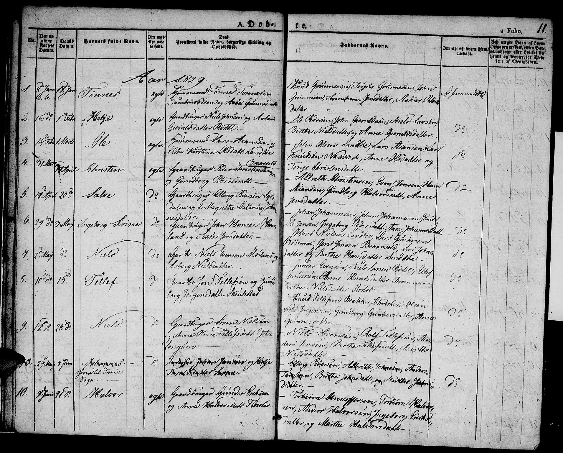 Austre Moland sokneprestkontor, AV/SAK-1111-0001/F/Fa/Faa/L0005: Parish register (official) no. A 5, 1825-1837, p. 11