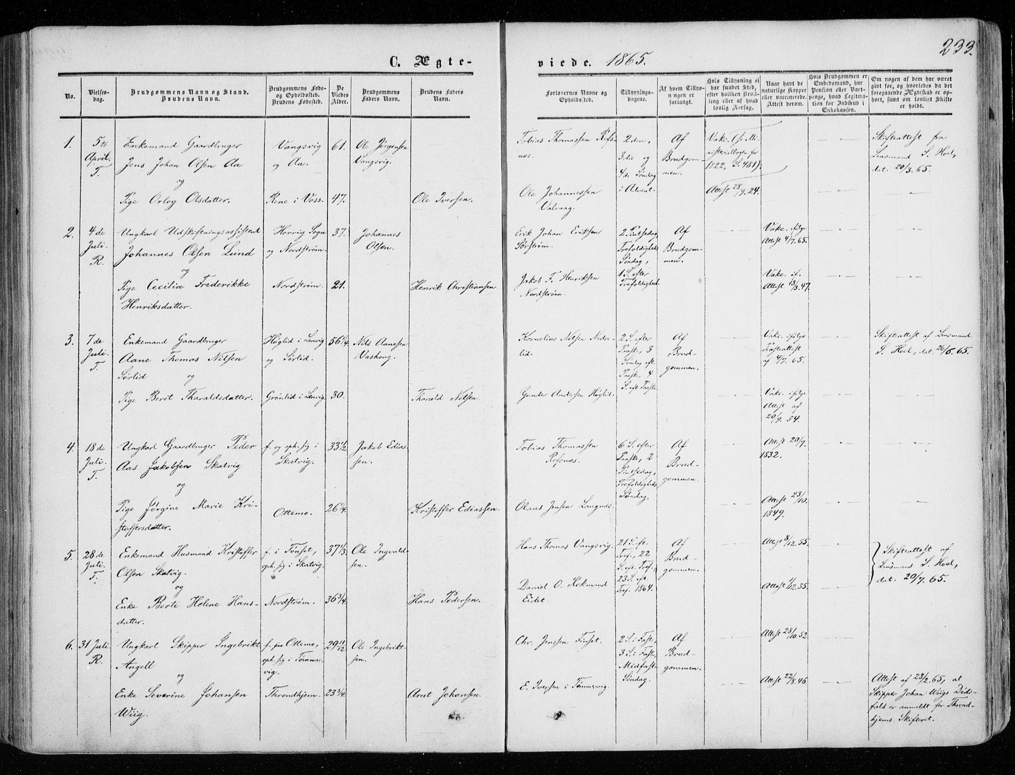 Tranøy sokneprestkontor, SATØ/S-1313/I/Ia/Iaa/L0007kirke: Parish register (official) no. 7, 1856-1866, p. 233