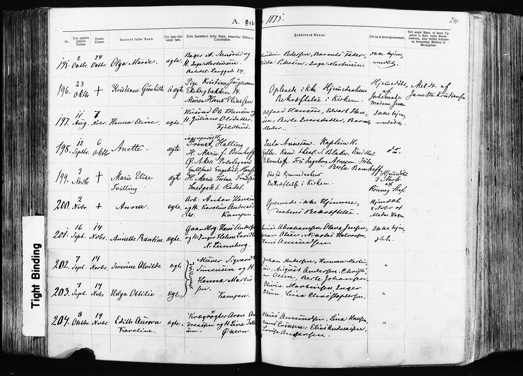 Østre Aker prestekontor Kirkebøker, AV/SAO-A-10840/F/Fa/L0003: Parish register (official) no. I 3, 1869-1875, p. 240