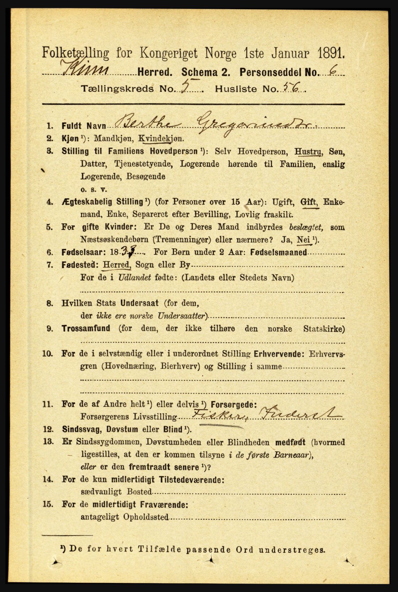 RA, 1891 census for 1437 Kinn, 1891, p. 2126