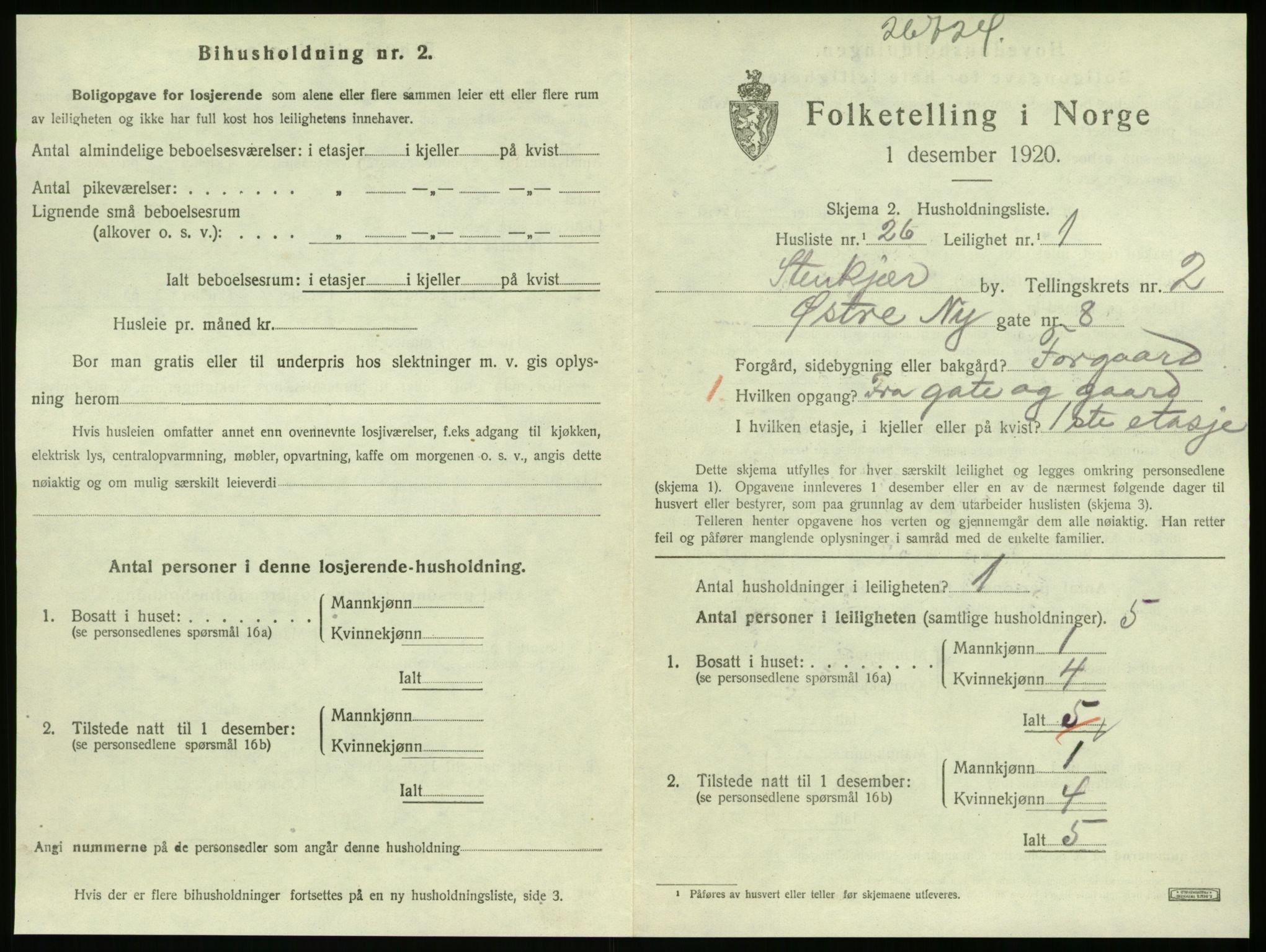 SAT, 1920 census for Steinkjer, 1920, p. 1584