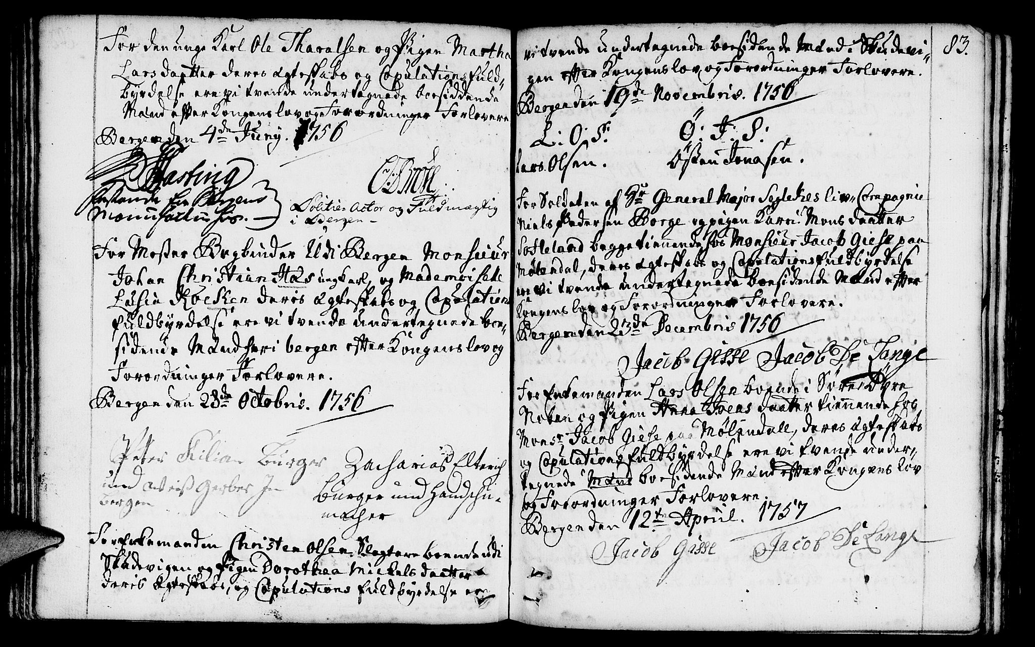 St. Jørgens hospital og Årstad sokneprestembete, AV/SAB-A-99934: Parish register (official) no. A 1, 1743-1823, p. 83