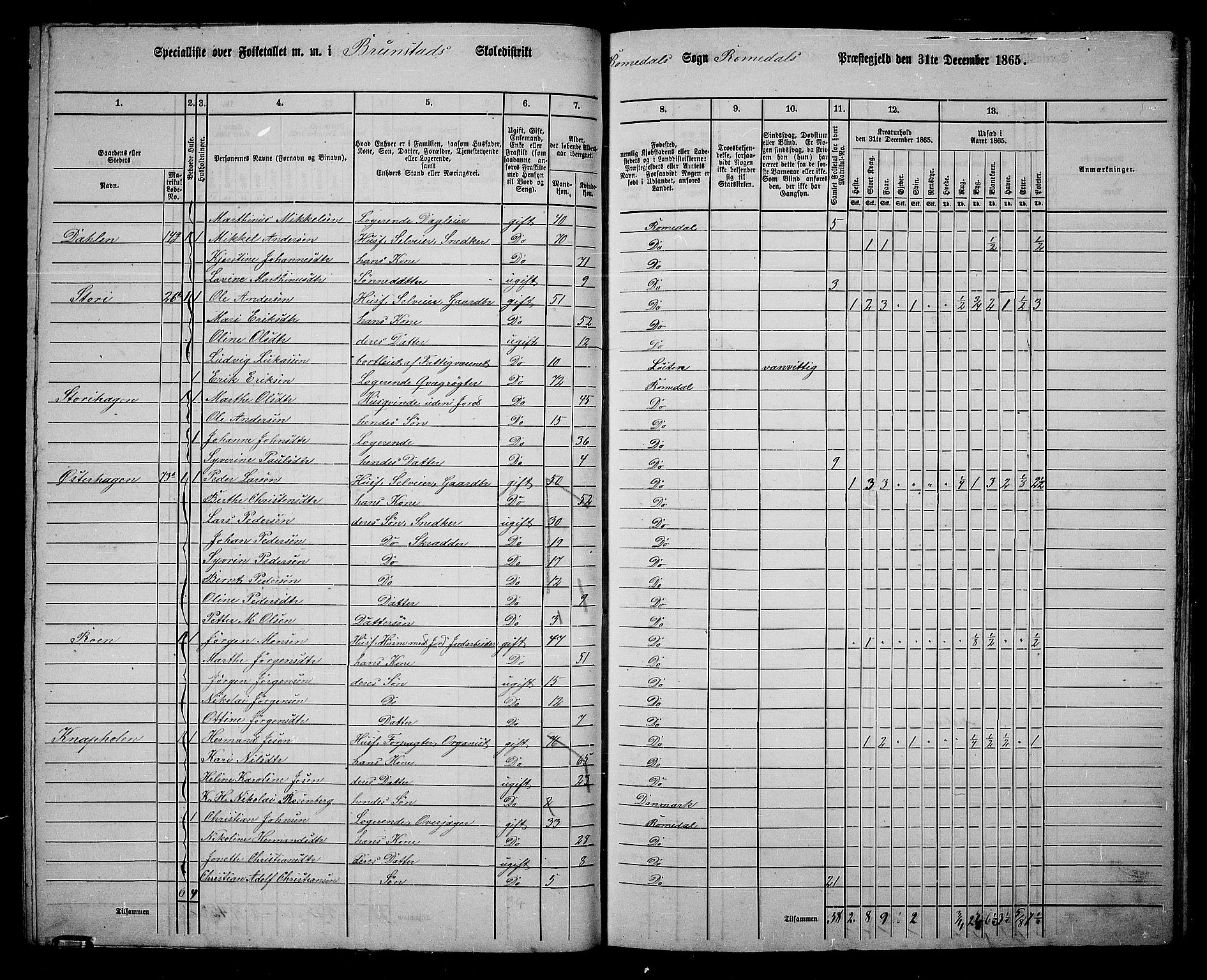 RA, 1865 census for Romedal, 1865, p. 107