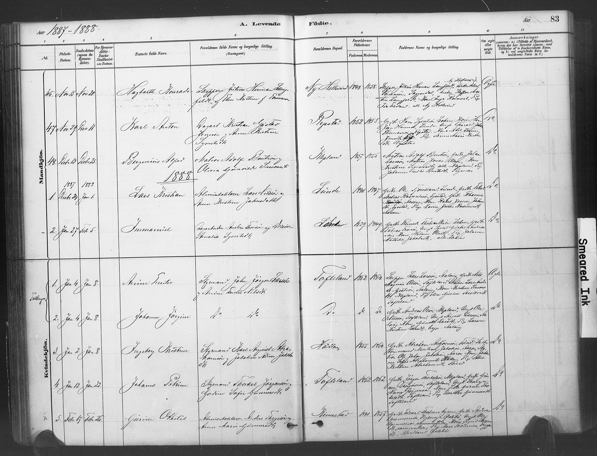 Søgne sokneprestkontor, SAK/1111-0037/F/Fa/Fab/L0012: Parish register (official) no. A 12, 1880-1891, p. 83