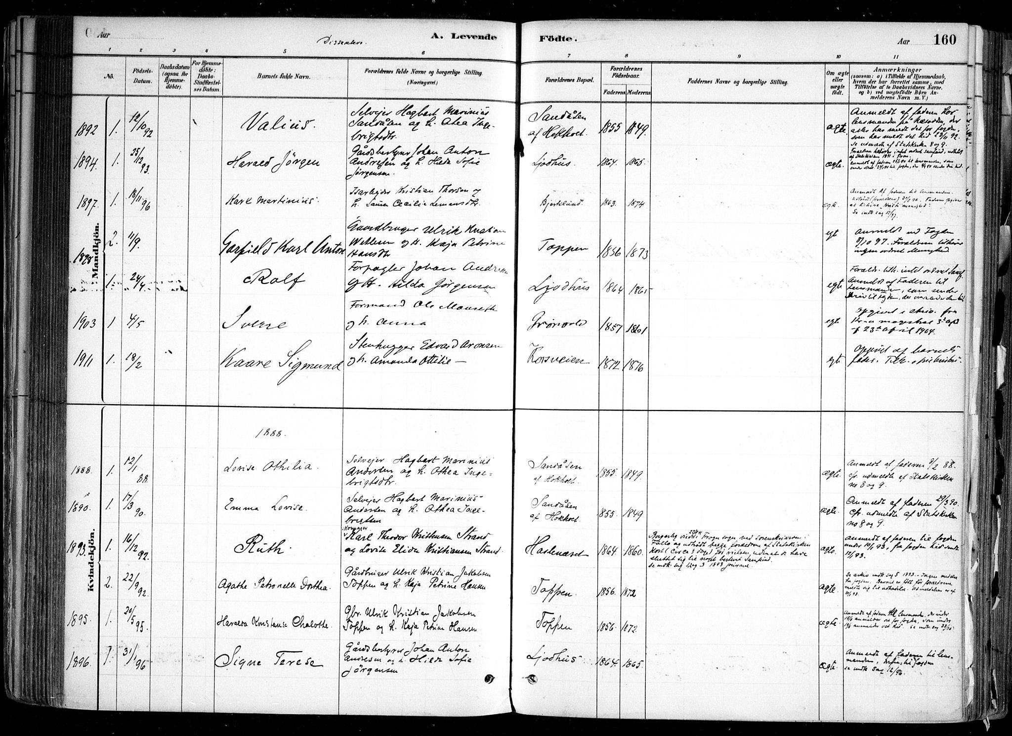 Nesodden prestekontor Kirkebøker, SAO/A-10013/F/Fa/L0009: Parish register (official) no. I 9, 1880-1915, p. 160