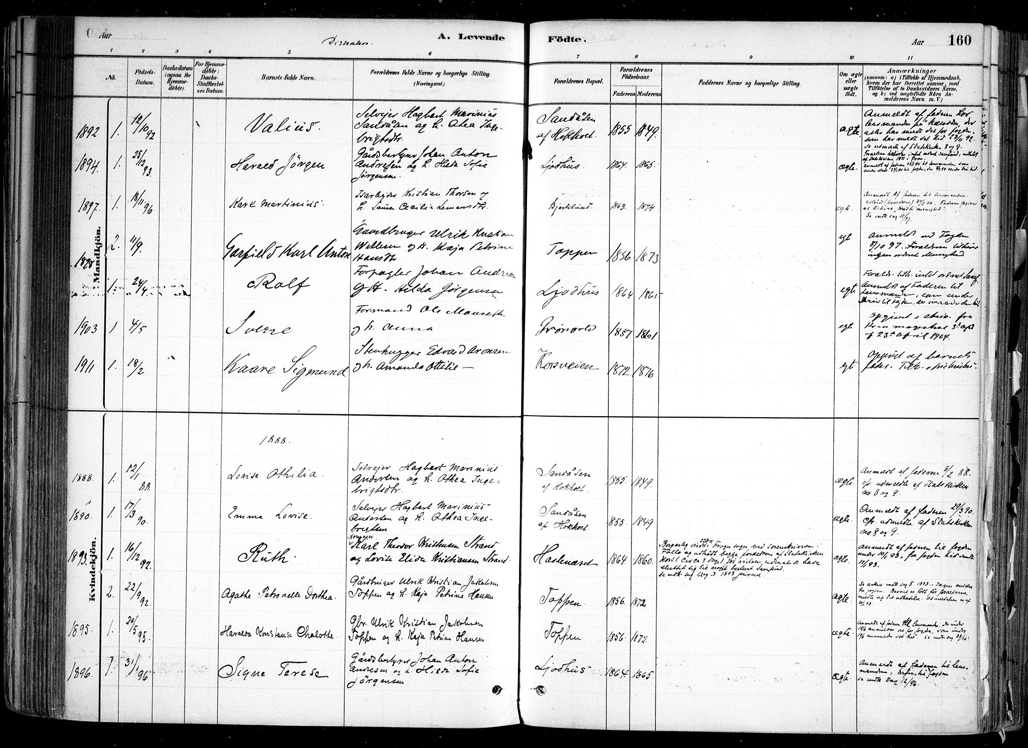 Nesodden prestekontor Kirkebøker, AV/SAO-A-10013/F/Fa/L0009: Parish register (official) no. I 9, 1880-1915, p. 160
