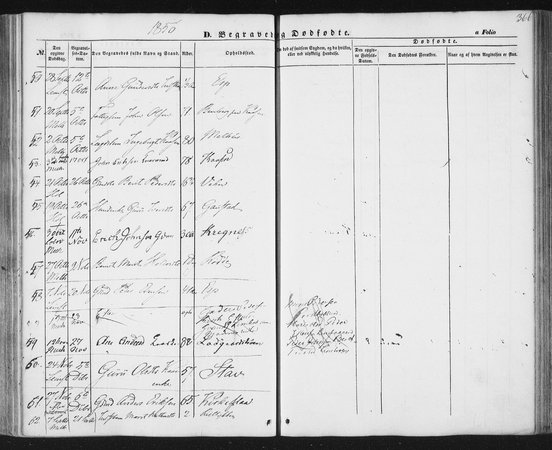 Ministerialprotokoller, klokkerbøker og fødselsregistre - Sør-Trøndelag, SAT/A-1456/691/L1076: Parish register (official) no. 691A08, 1852-1861, p. 366