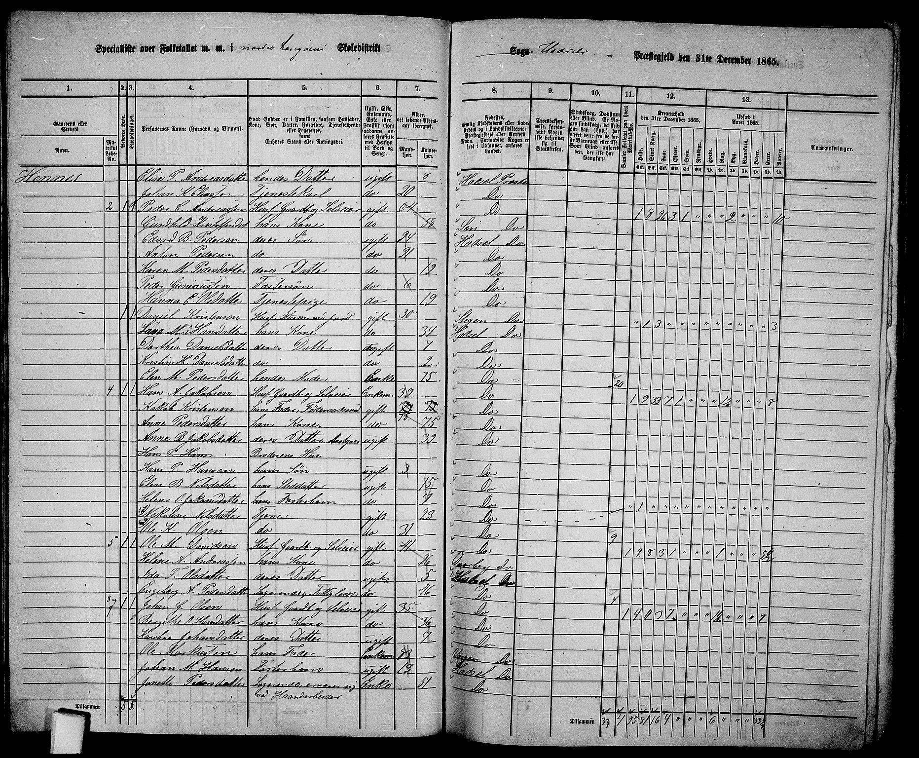 RA, 1865 census for Hadsel, 1865, p. 32