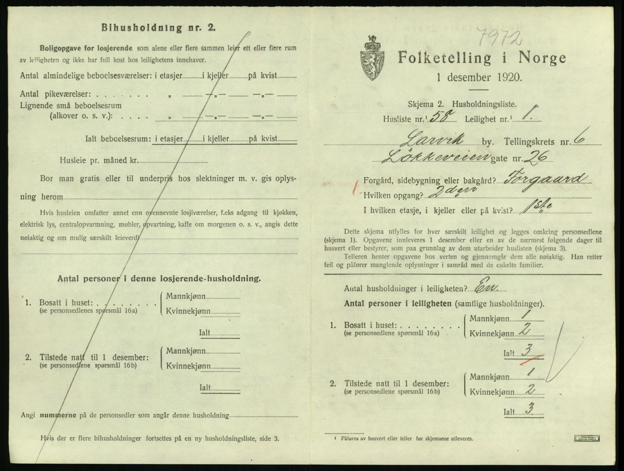 SAKO, 1920 census for Larvik, 1920, p. 5594