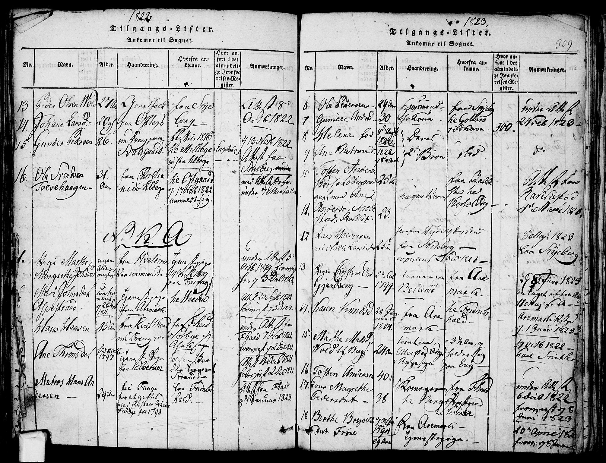 Berg prestekontor Kirkebøker, SAO/A-10902/F/Fa/L0002: Parish register (official) no. I 2, 1815-1831, p. 309