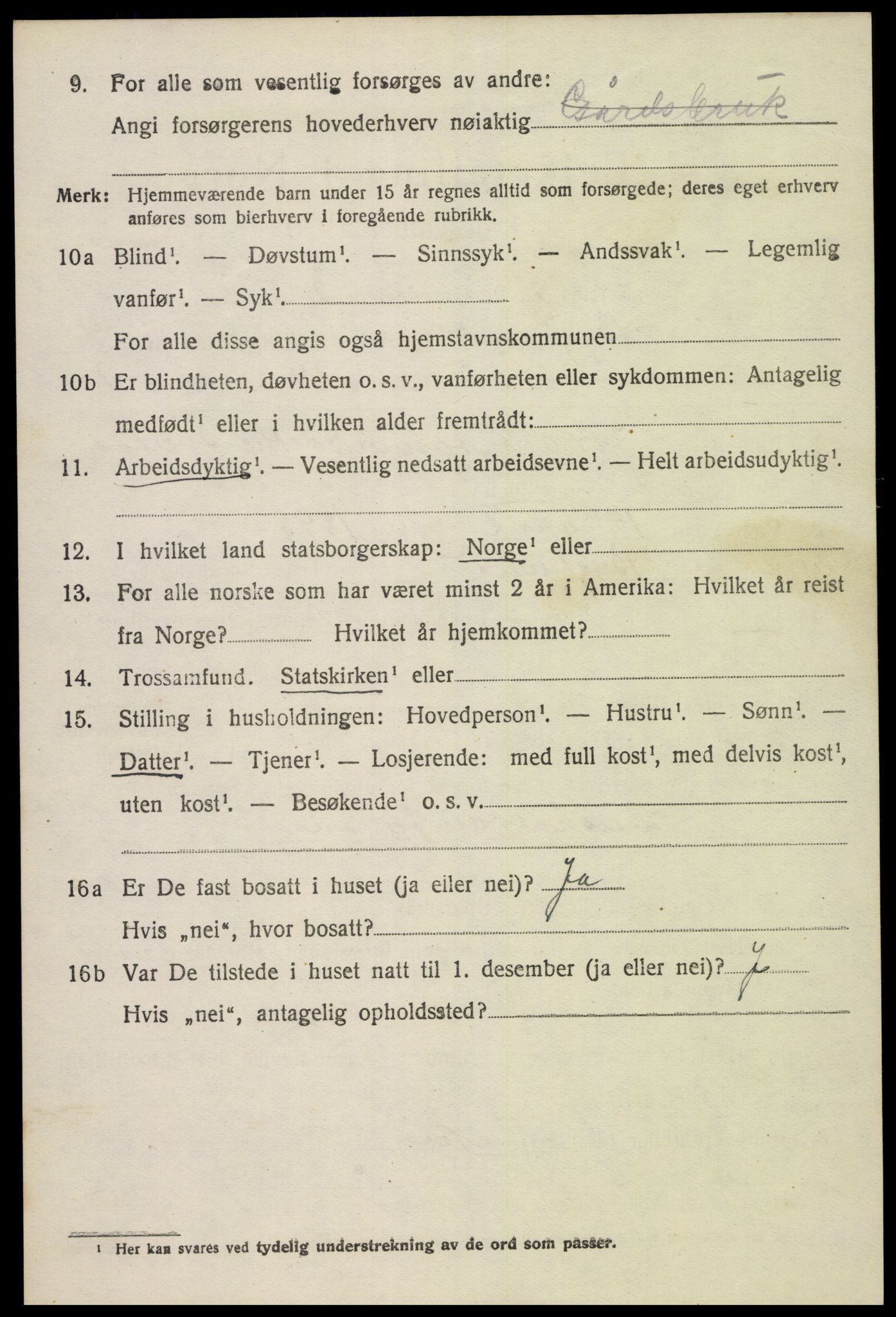 SAK, 1920 census for Bygland, 1920, p. 5914