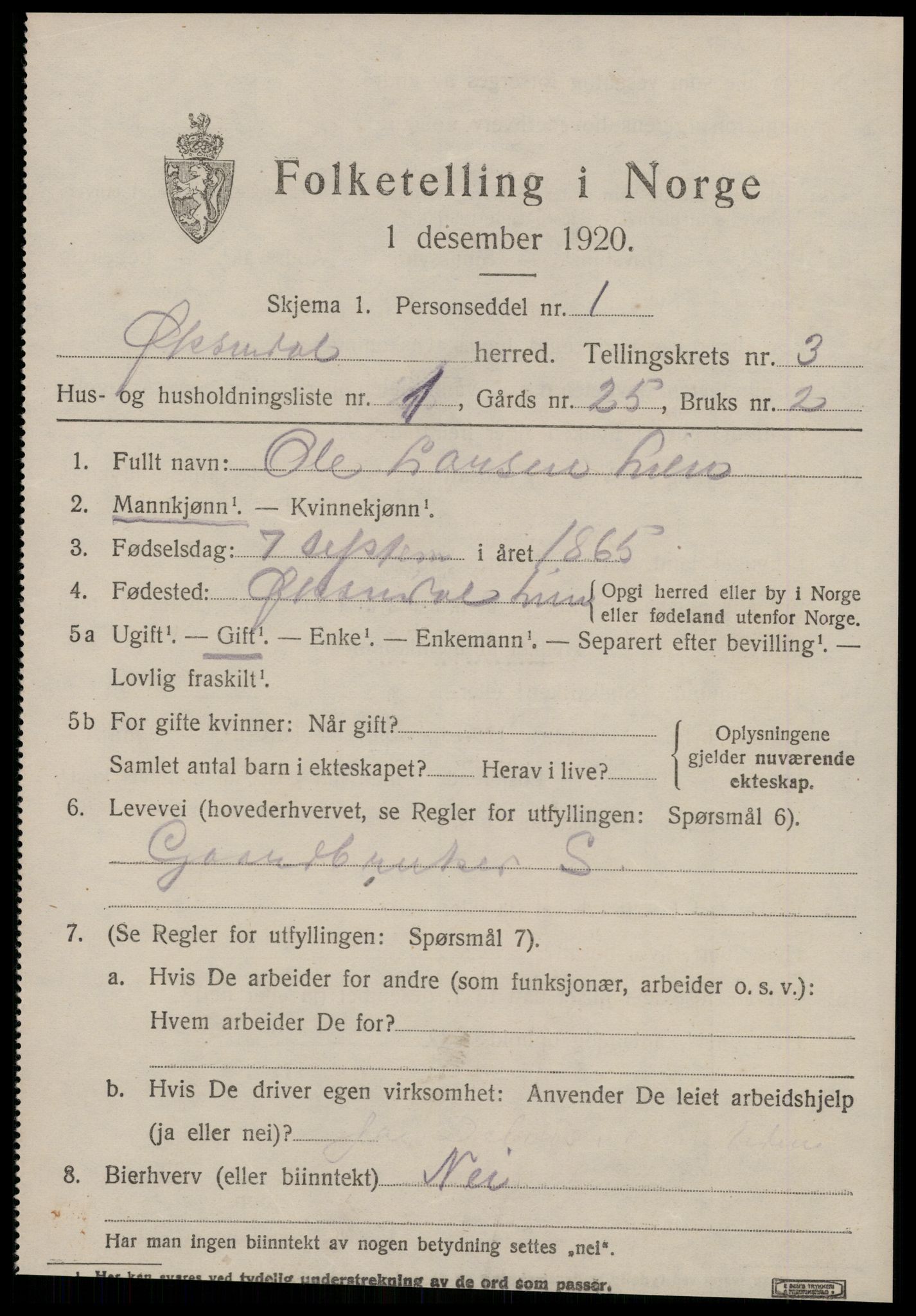 SAT, 1920 census for Øksendal, 1920, p. 997