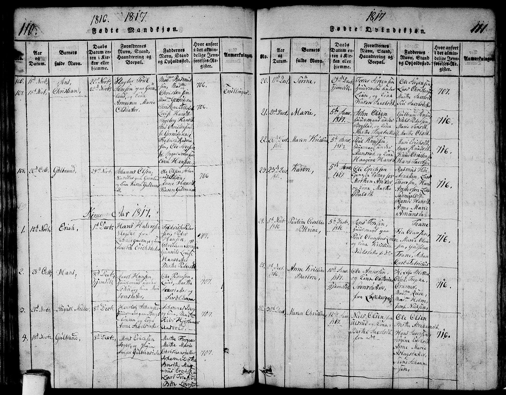 Aker prestekontor kirkebøker, SAO/A-10861/G/L0002: Parish register (copy) no. 2, 1815-1819, p. 110-111