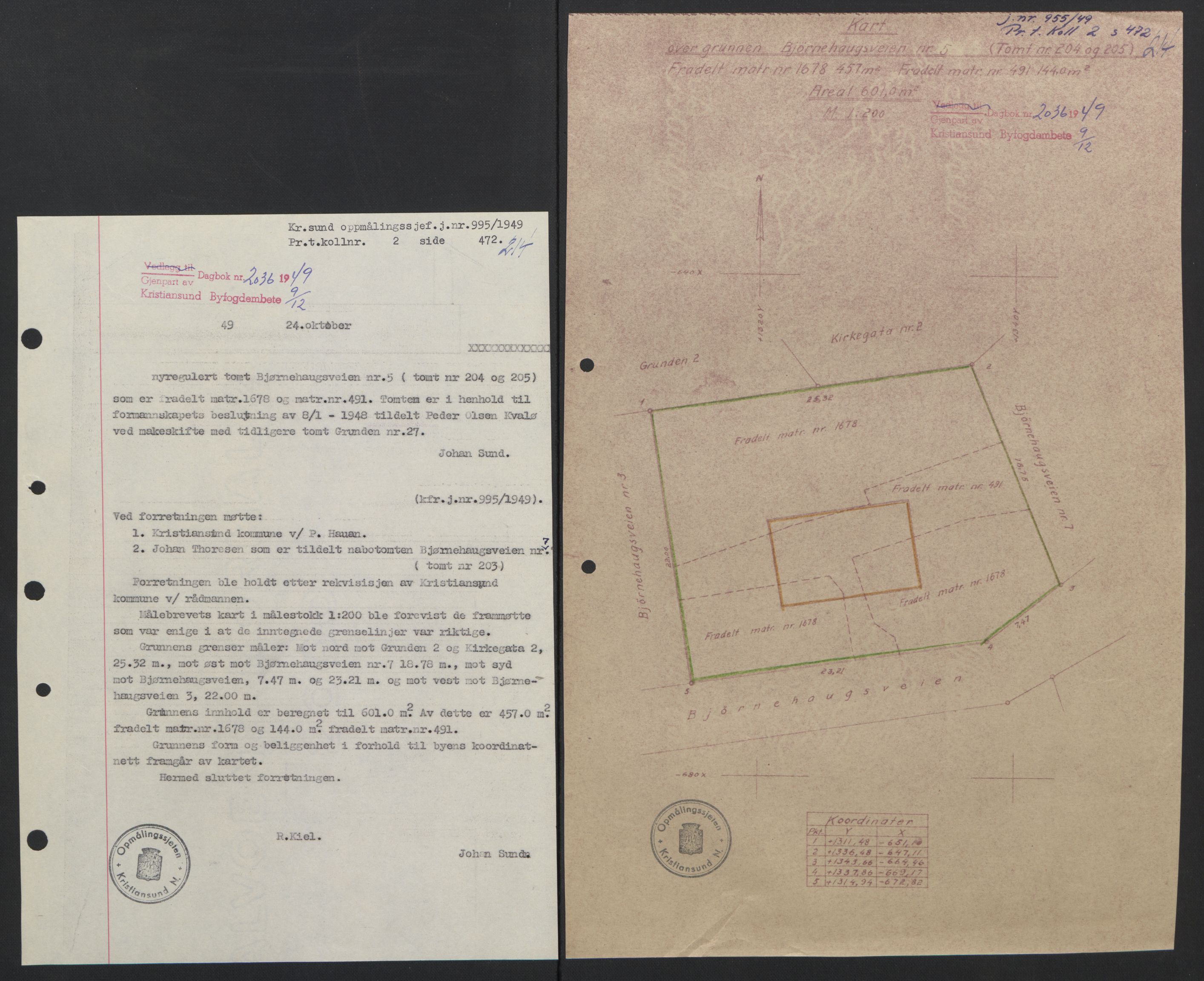 Kristiansund byfogd, AV/SAT-A-4587/A/27: Mortgage book no. 42, 1947-1950, Diary no: : 2036/1949