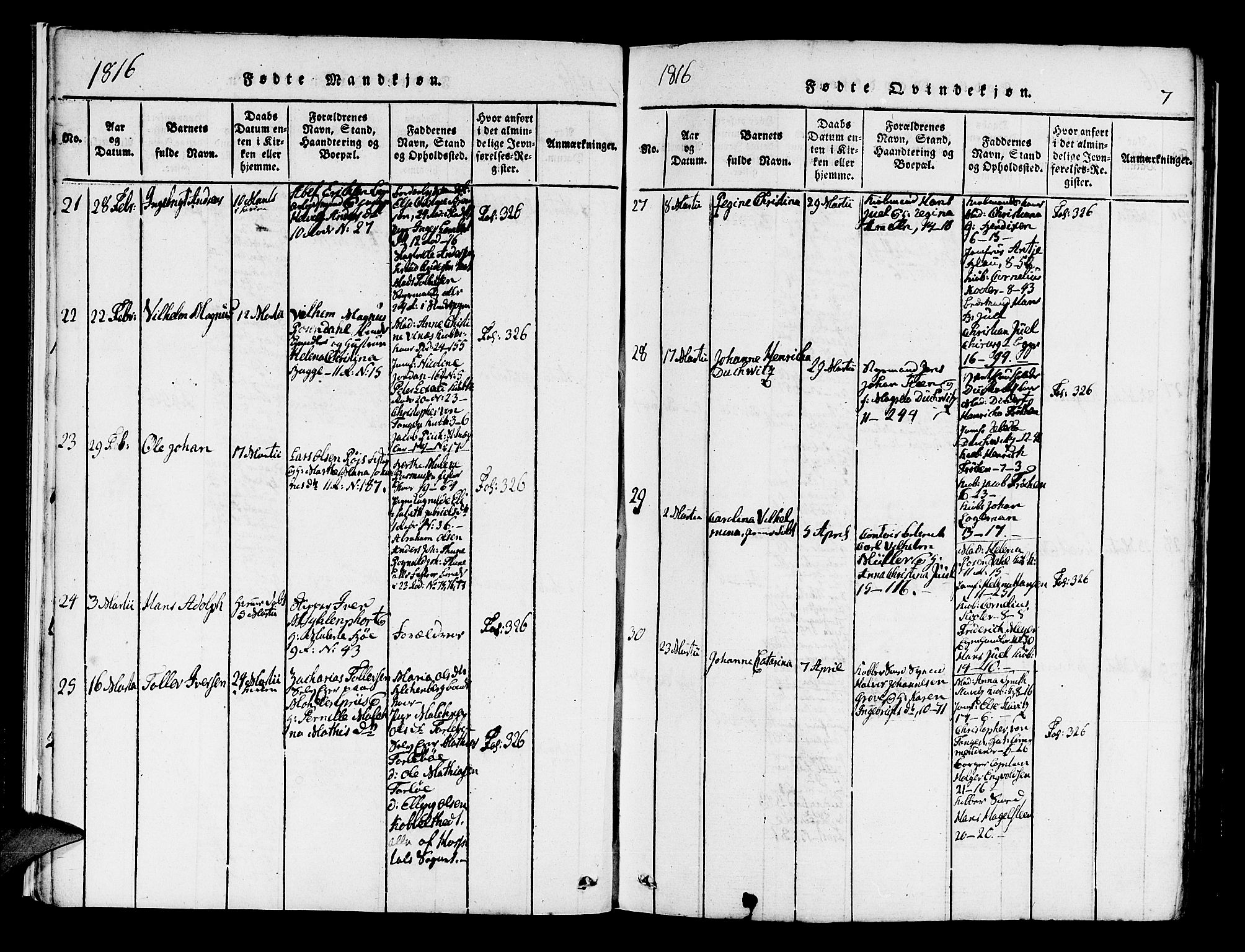 Domkirken sokneprestembete, AV/SAB-A-74801/H/Haa/L0010: Parish register (official) no. A 10, 1816-1821, p. 7