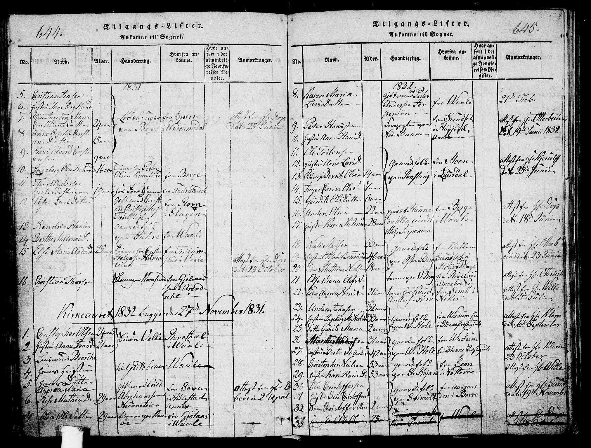 Ramnes kirkebøker, AV/SAKO-A-314/G/Ga/L0001: Parish register (copy) no. I 1, 1813-1847, p. 644-645