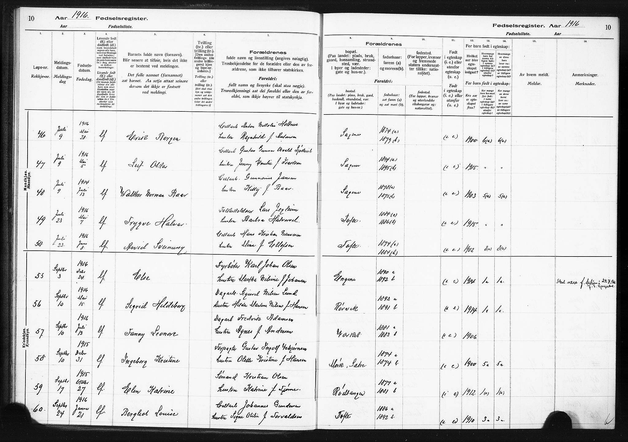 Hurum kirkebøker, AV/SAKO-A-229/J/Ja/L0001: Birth register no. 1, 1916-1928, p. 10