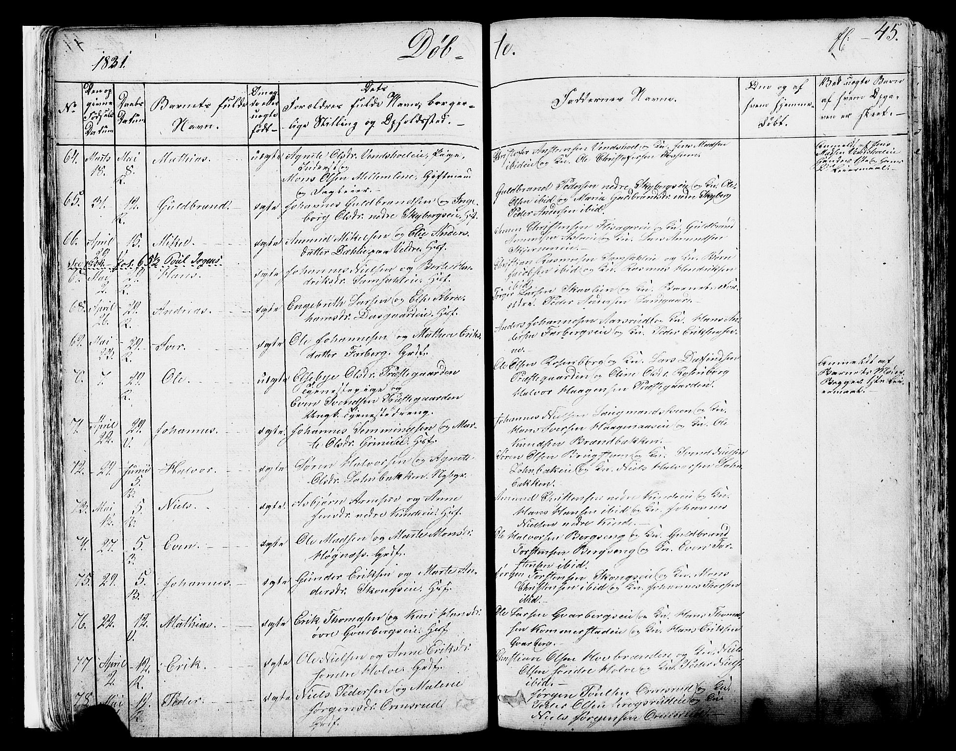 Ringsaker prestekontor, AV/SAH-PREST-014/K/Ka/L0007: Parish register (official) no. 7A, 1826-1837, p. 45