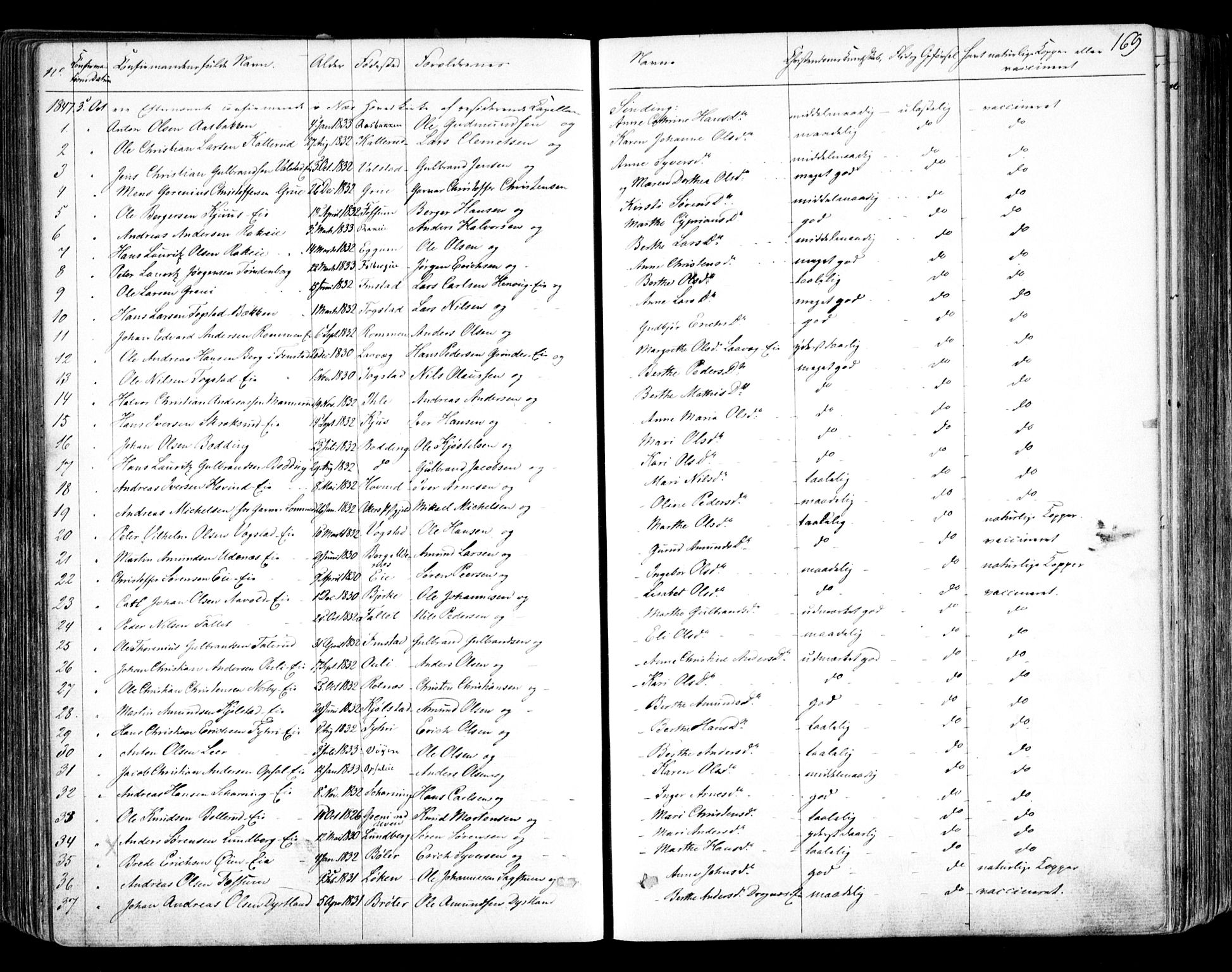 Nes prestekontor Kirkebøker, SAO/A-10410/F/Fa/L0007: Parish register (official) no. I 7, 1846-1858, p. 169