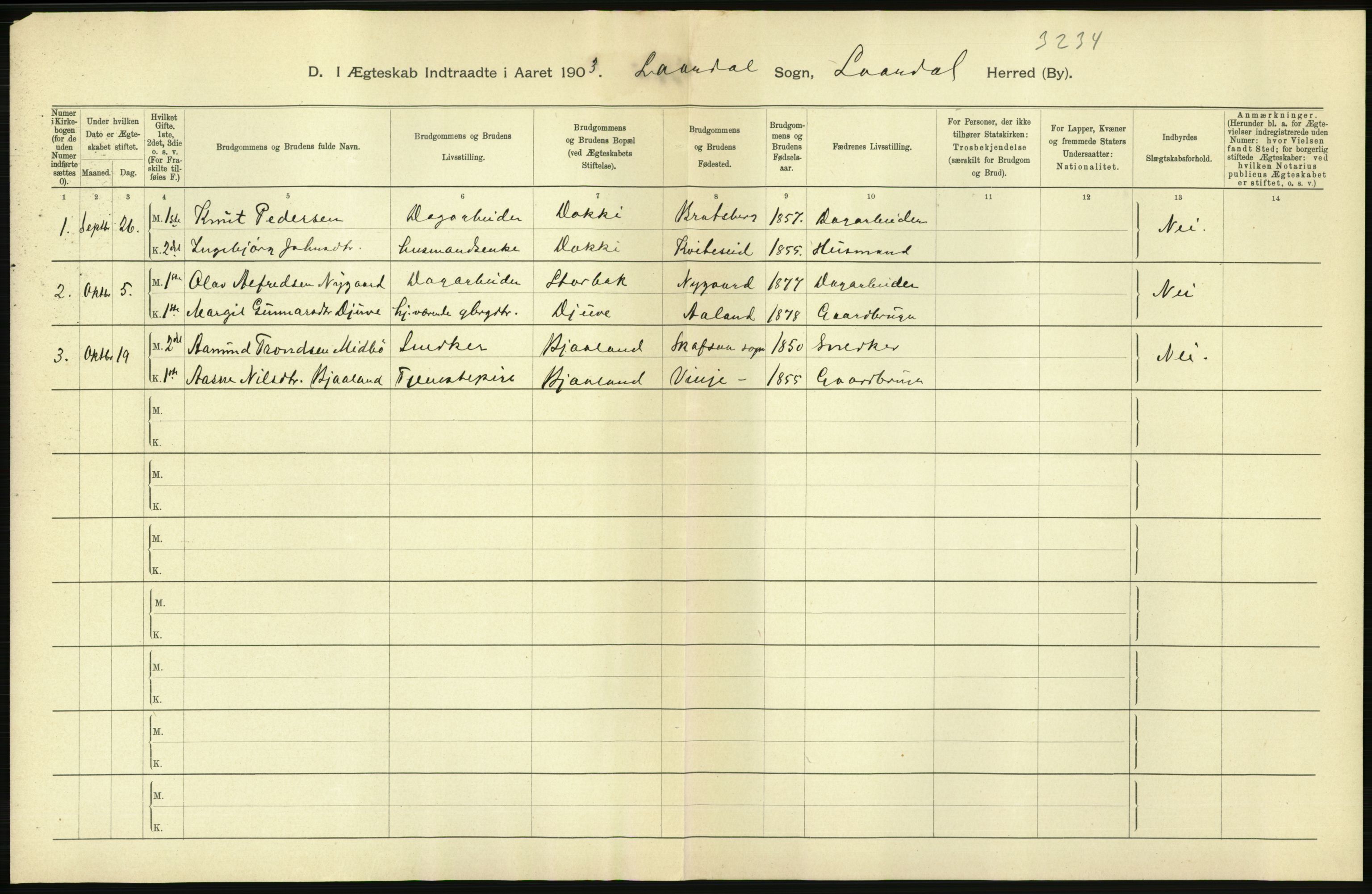 Statistisk sentralbyrå, Sosiodemografiske emner, Befolkning, AV/RA-S-2228/D/Df/Dfa/Dfaa/L0009: Bratsberg amt: Fødte, gifte, døde, 1903, p. 364