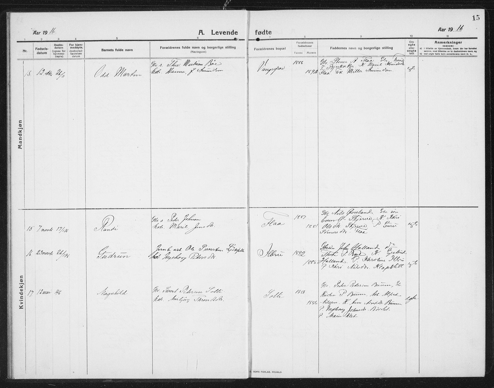 Ministerialprotokoller, klokkerbøker og fødselsregistre - Sør-Trøndelag, SAT/A-1456/675/L0888: Parish register (copy) no. 675C01, 1913-1935, p. 15