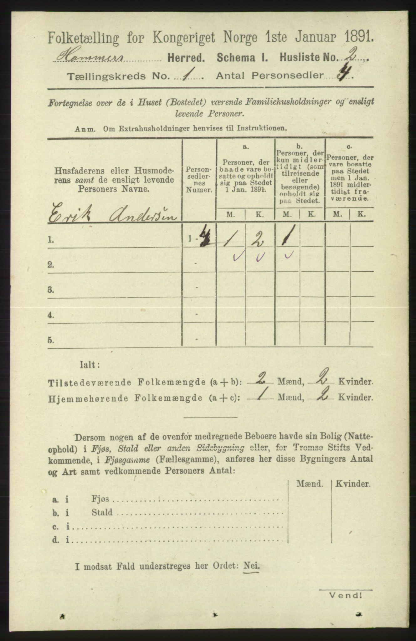 RA, 1891 census for 1254 Hamre, 1891, p. 42