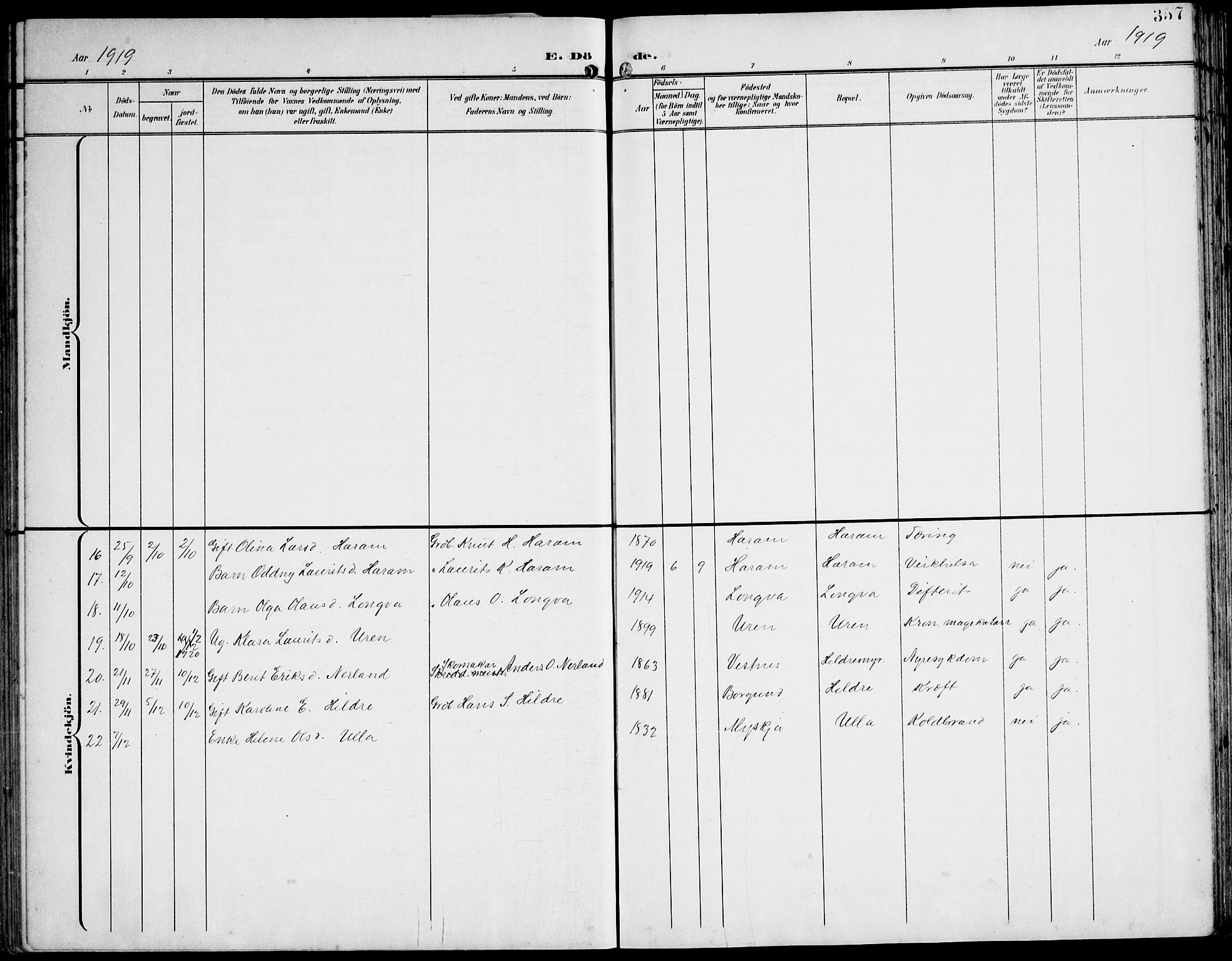 Ministerialprotokoller, klokkerbøker og fødselsregistre - Møre og Romsdal, AV/SAT-A-1454/536/L0511: Parish register (copy) no. 536C06, 1899-1944, p. 357