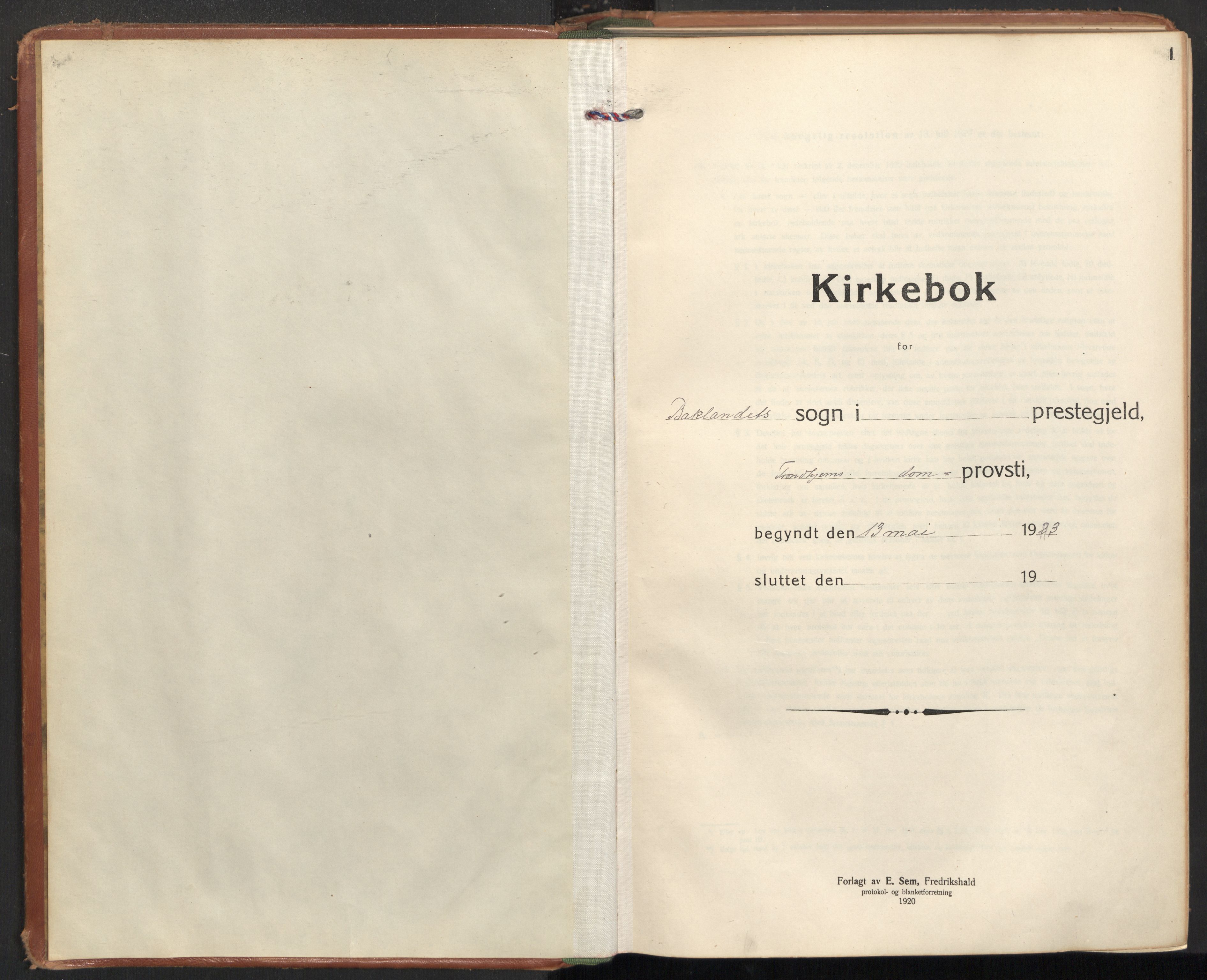 Ministerialprotokoller, klokkerbøker og fødselsregistre - Sør-Trøndelag, SAT/A-1456/604/L0208: Parish register (official) no. 604A28, 1923-1937, p. 1