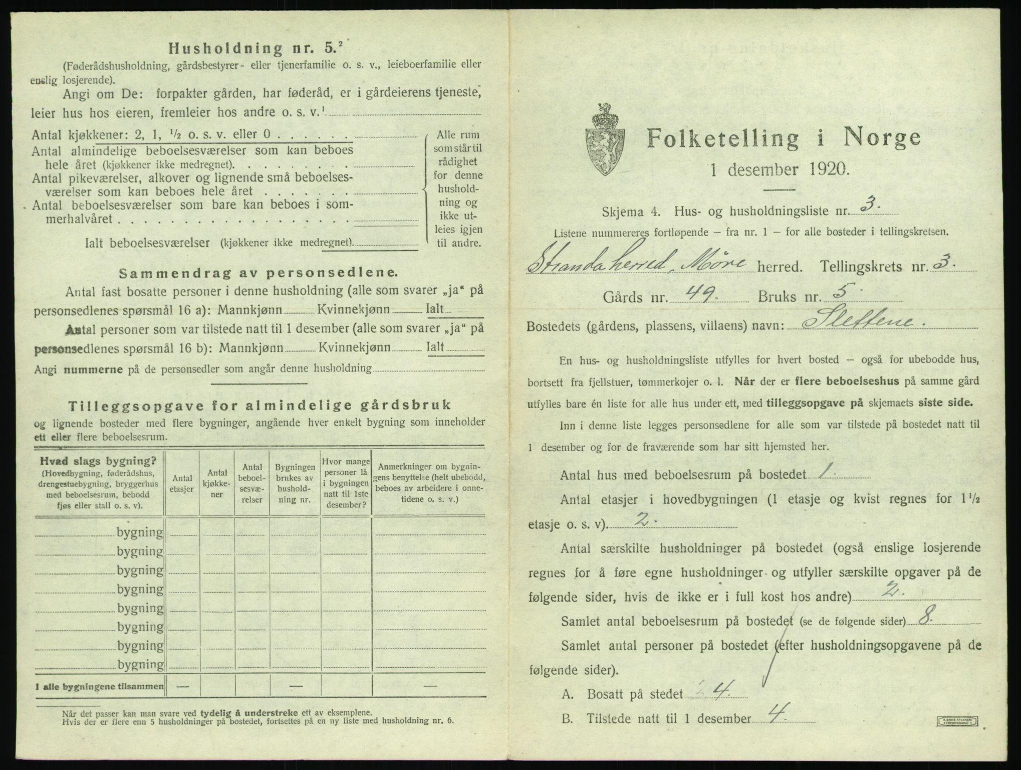 SAT, 1920 census for Stranda, 1920, p. 199