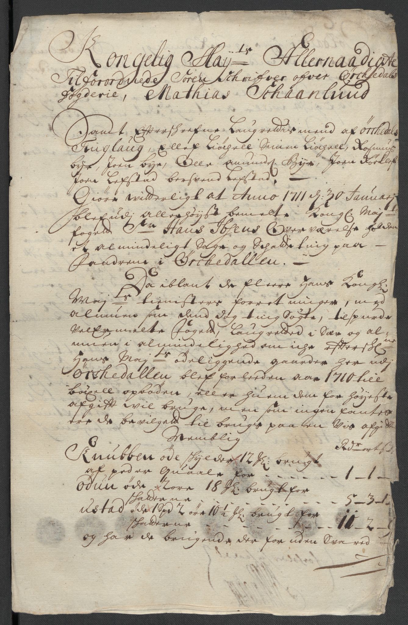Rentekammeret inntil 1814, Reviderte regnskaper, Fogderegnskap, RA/EA-4092/R60/L3960: Fogderegnskap Orkdal og Gauldal, 1710, p. 371
